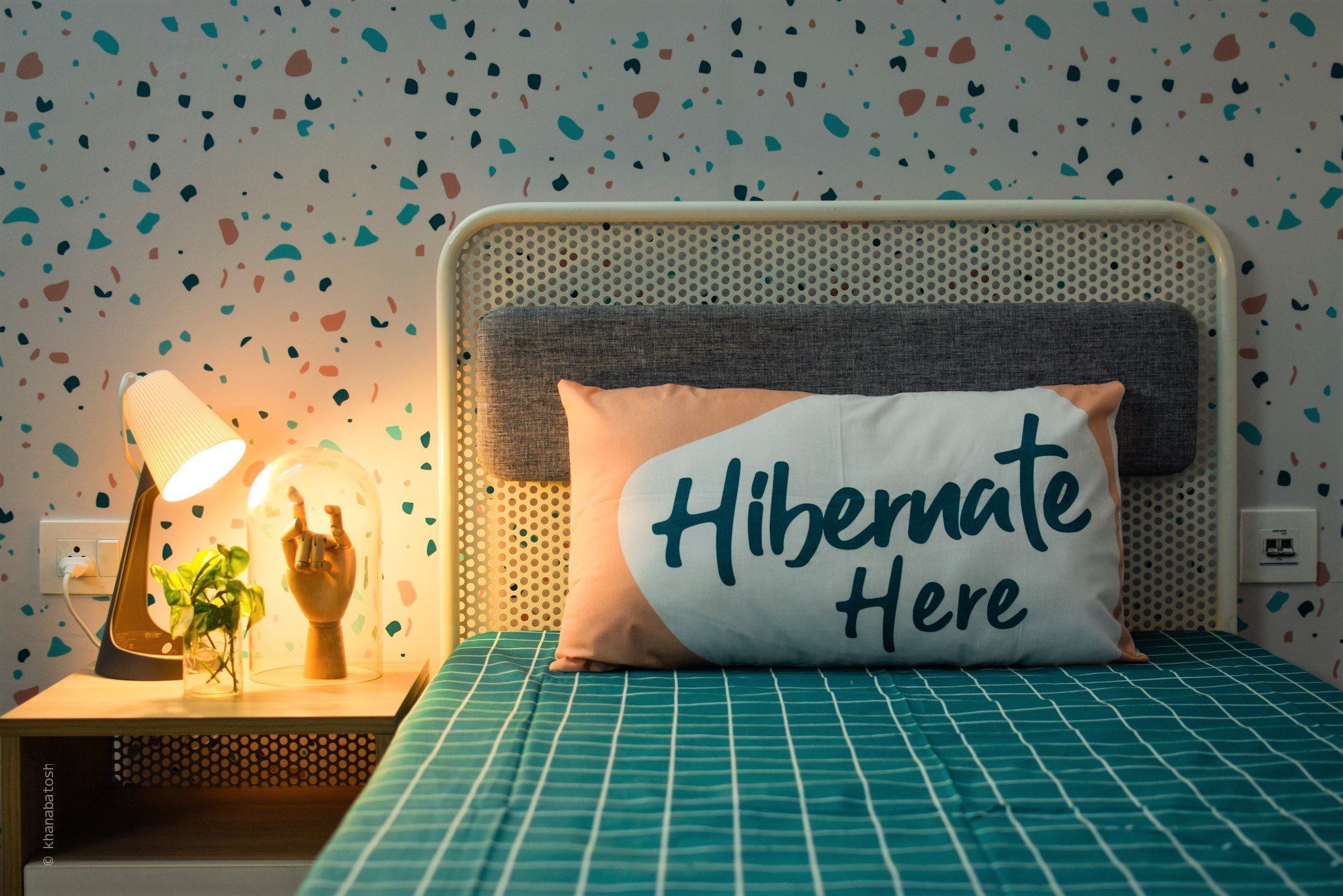 Teal theme , Low cost interiors, student housing, India Low cost interiors