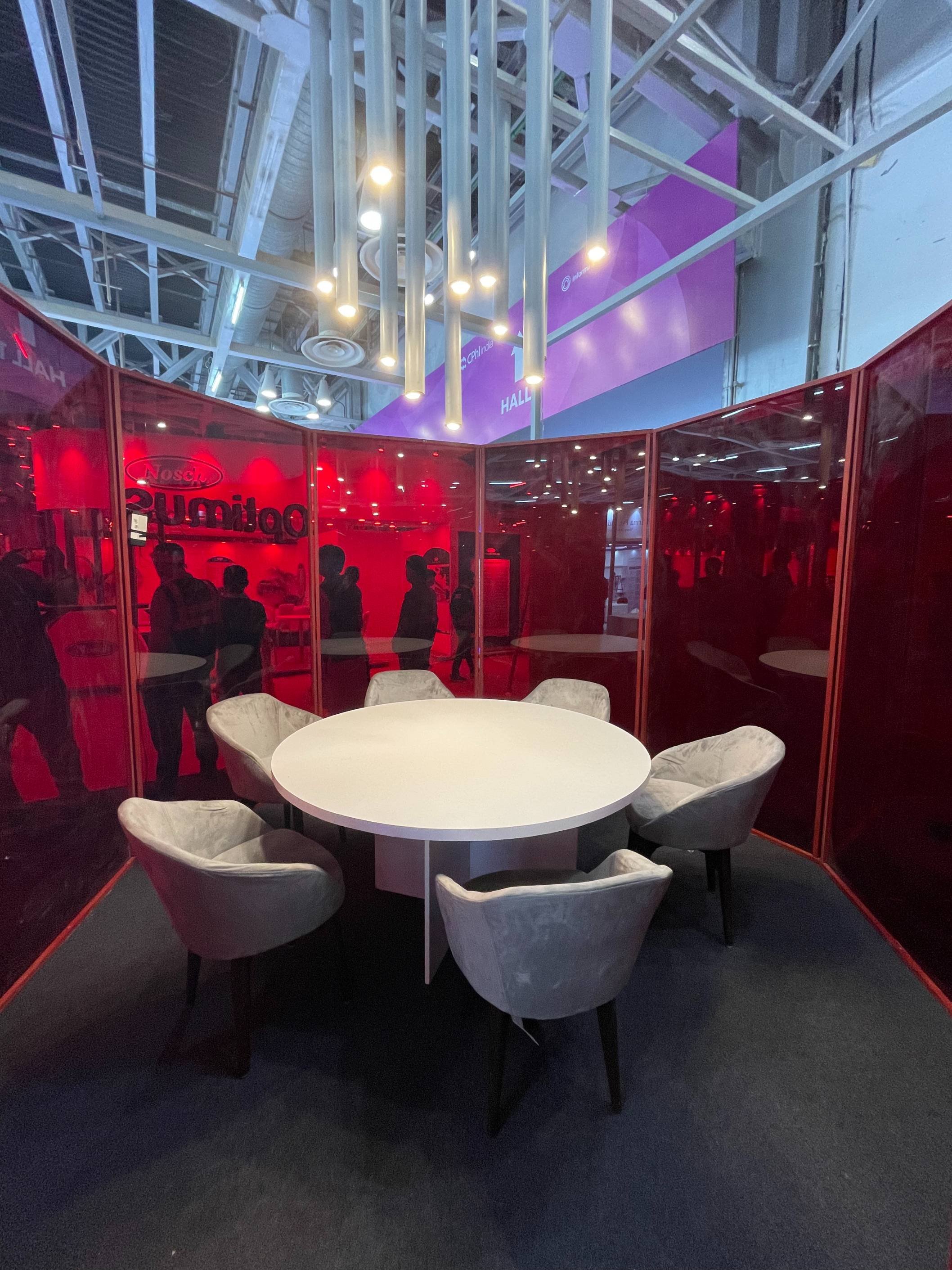 Conference room, red room, Exhibition Design, Optimus X CPHI, Noida