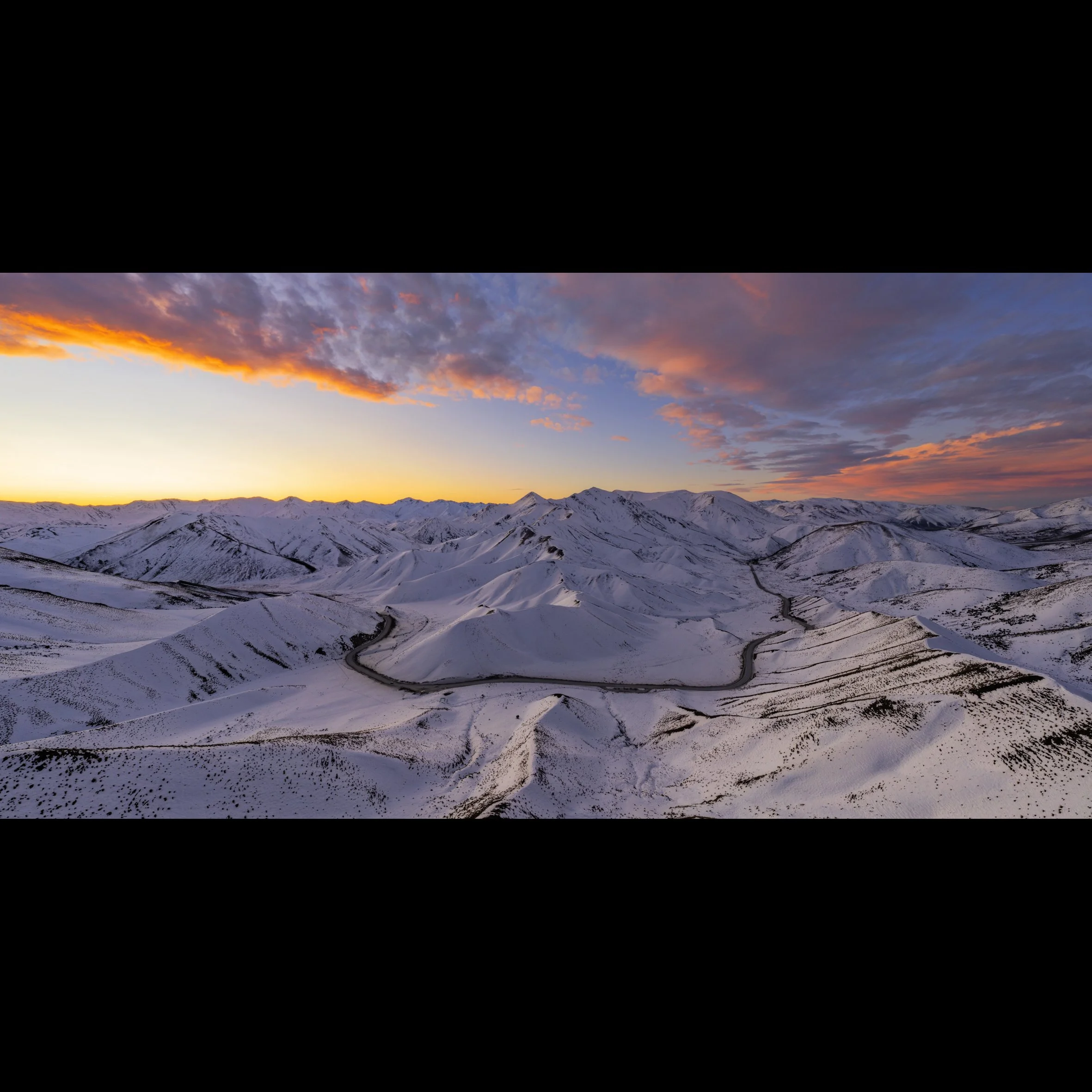 Lindis Pass Winter Sunset Panoramic