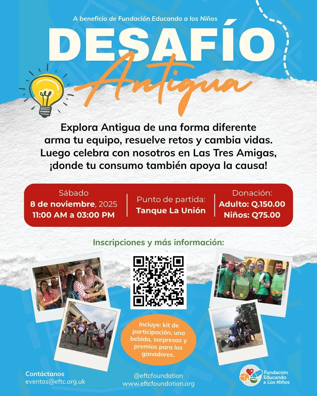 Este s&aacute;bado 8 de noviembre, &uacute;nete al Desaf&iacute;o Antigua, una aventura que combina diversi&oacute;n, trabajo en equipo y prop&oacute;sito social. Forma tu grupo, resuelve retos por la ciudad colonial, y s&eacute; parte del cambio que
