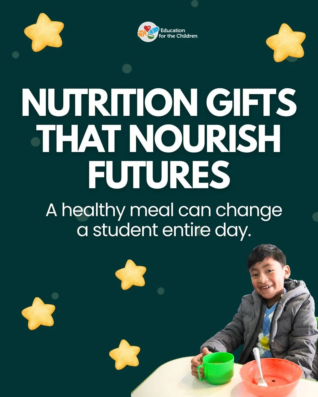 This Christmas, your support can fill a student's day with nourishment, energy, and hope.

Here&rsquo;s how you can make an impact:

 ✨ Feed a student for a week &mdash; &pound;5 / $7
 🍽️ Feed a class for a day &mdash; &pound;25 / $33
💛 Feed a clas