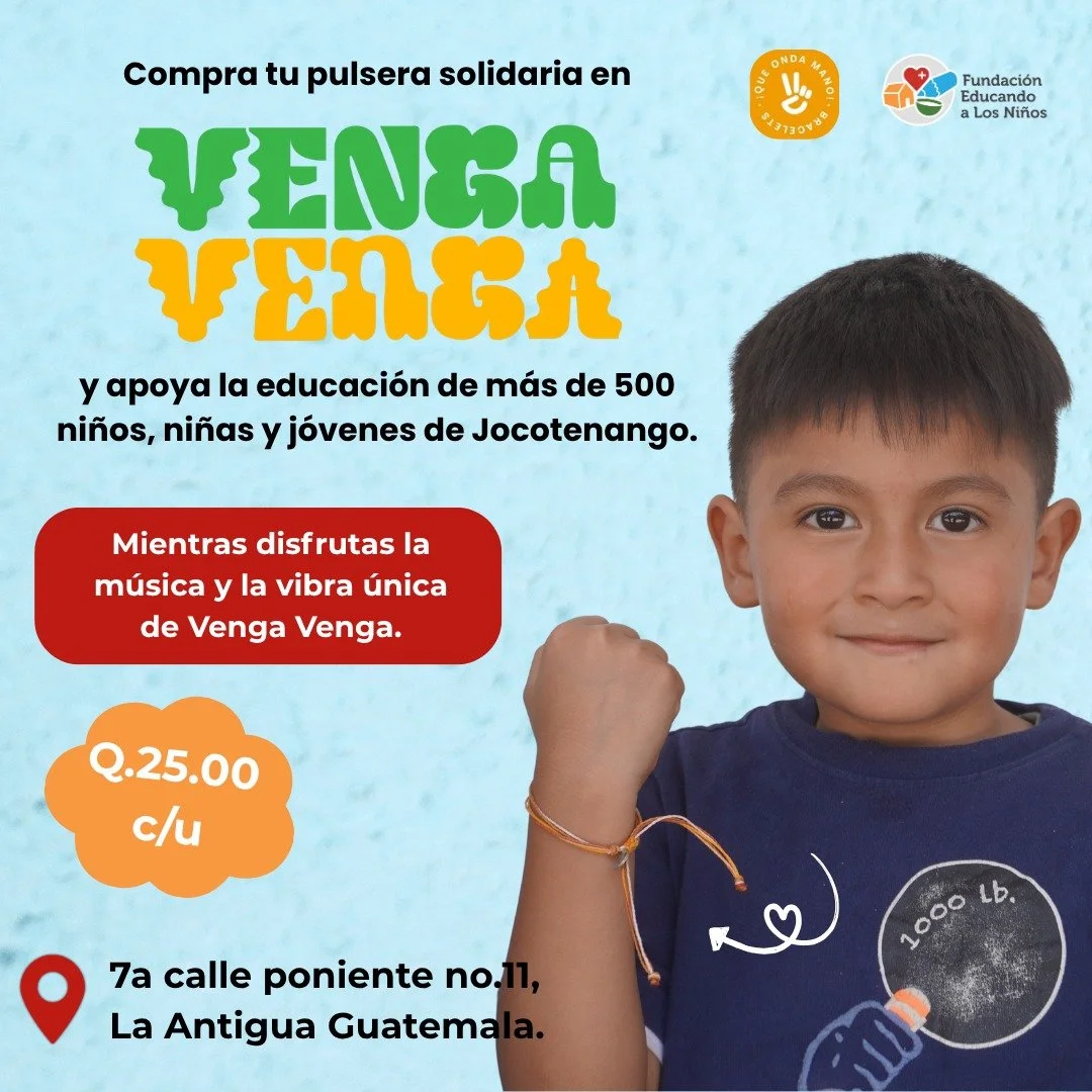 Compra estas hermosas pulseras a solo Q.25.00 cada una en @vengavenga.gt ubicado en 7a Calle Poniente Casa 11, Antigua Guatemala, y apoya la educaci&oacute;n de m&aacute;s de 500 ni&ntilde;os, ni&ntilde;as y j&oacute;venes de Jocotenango ✨

🙌 Un agr
