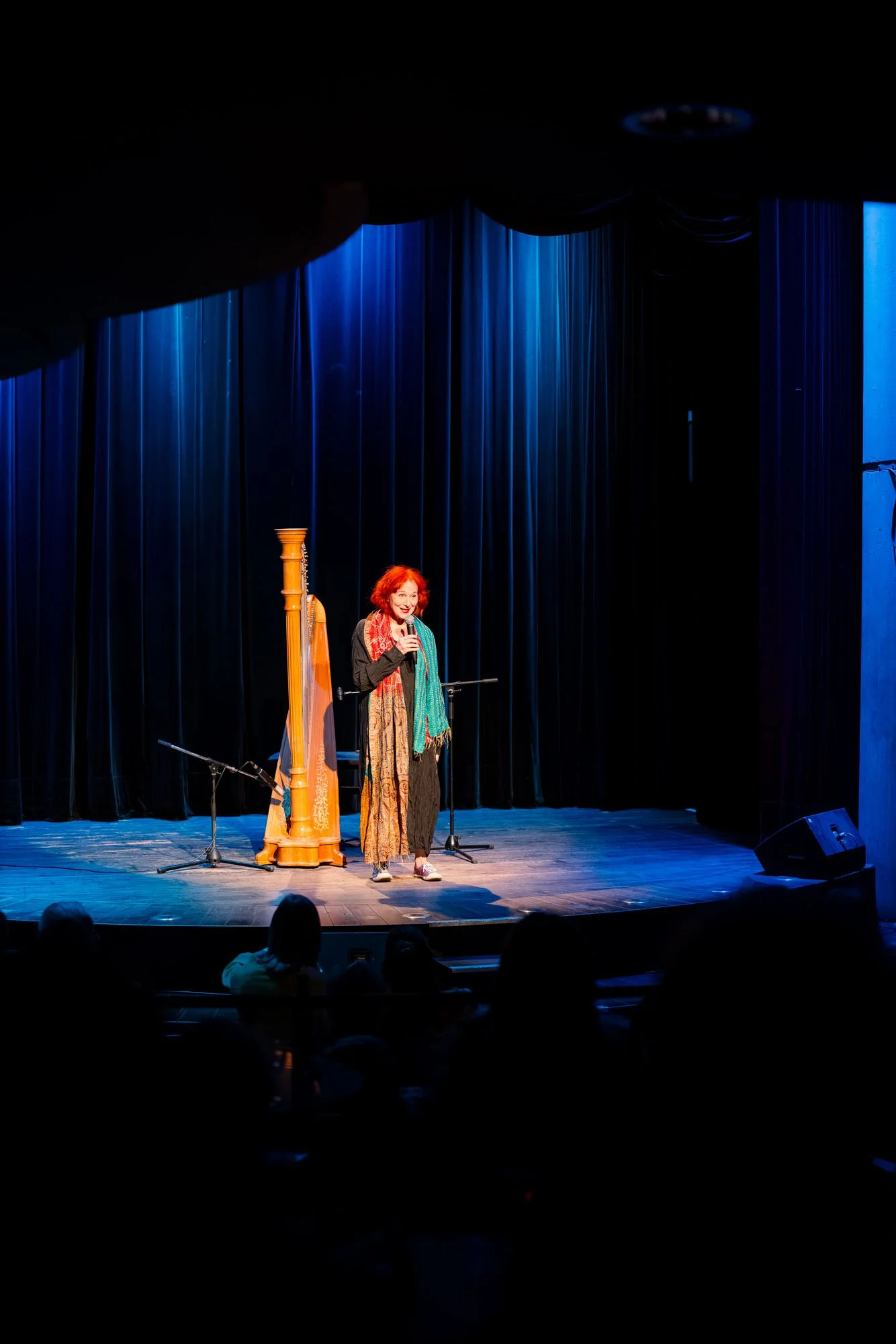 „Passt nicht ins Programm“: Susanne Weinhöppel mit Musikkabarett und Harfe im Senftöpfchen-Theater. Foto: Kay-Uwe Fischer / SHALOM-MUSIK.KOELN