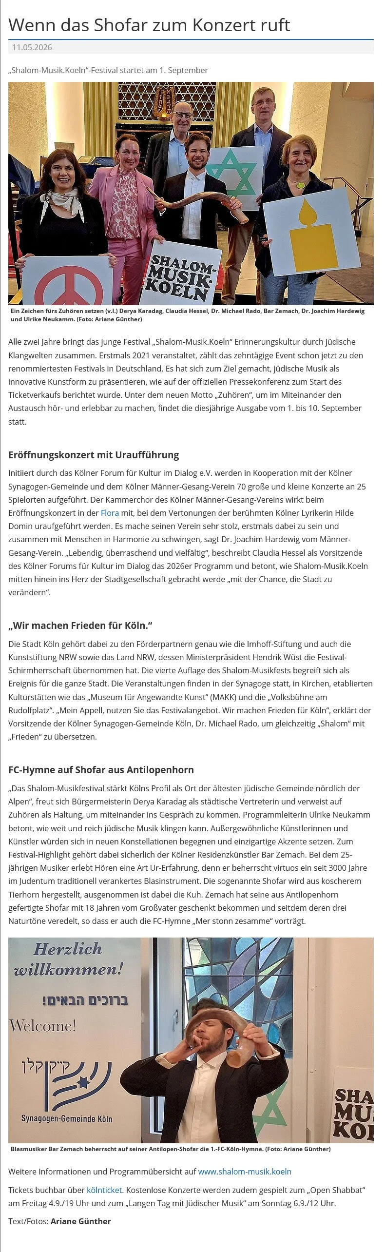 Pressekonferenz zu Shalom-Musik.Koeln mit Hornist Bar Zemach