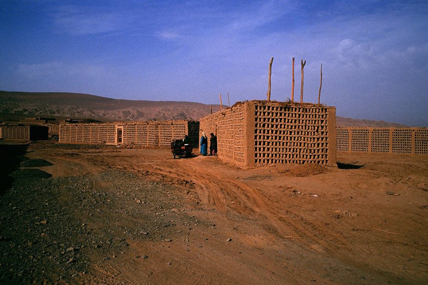  Grape drying houses at the foot of the Flaming Mountains.  