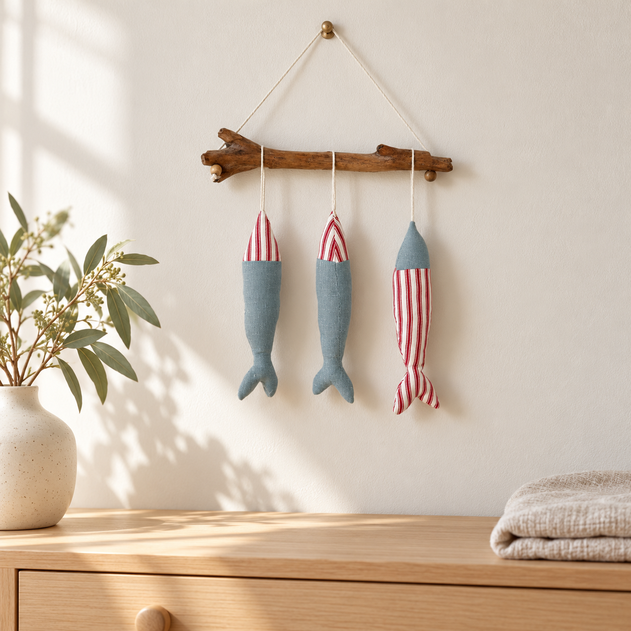 Driftwood Fish Mobile – Handmade Textile Art