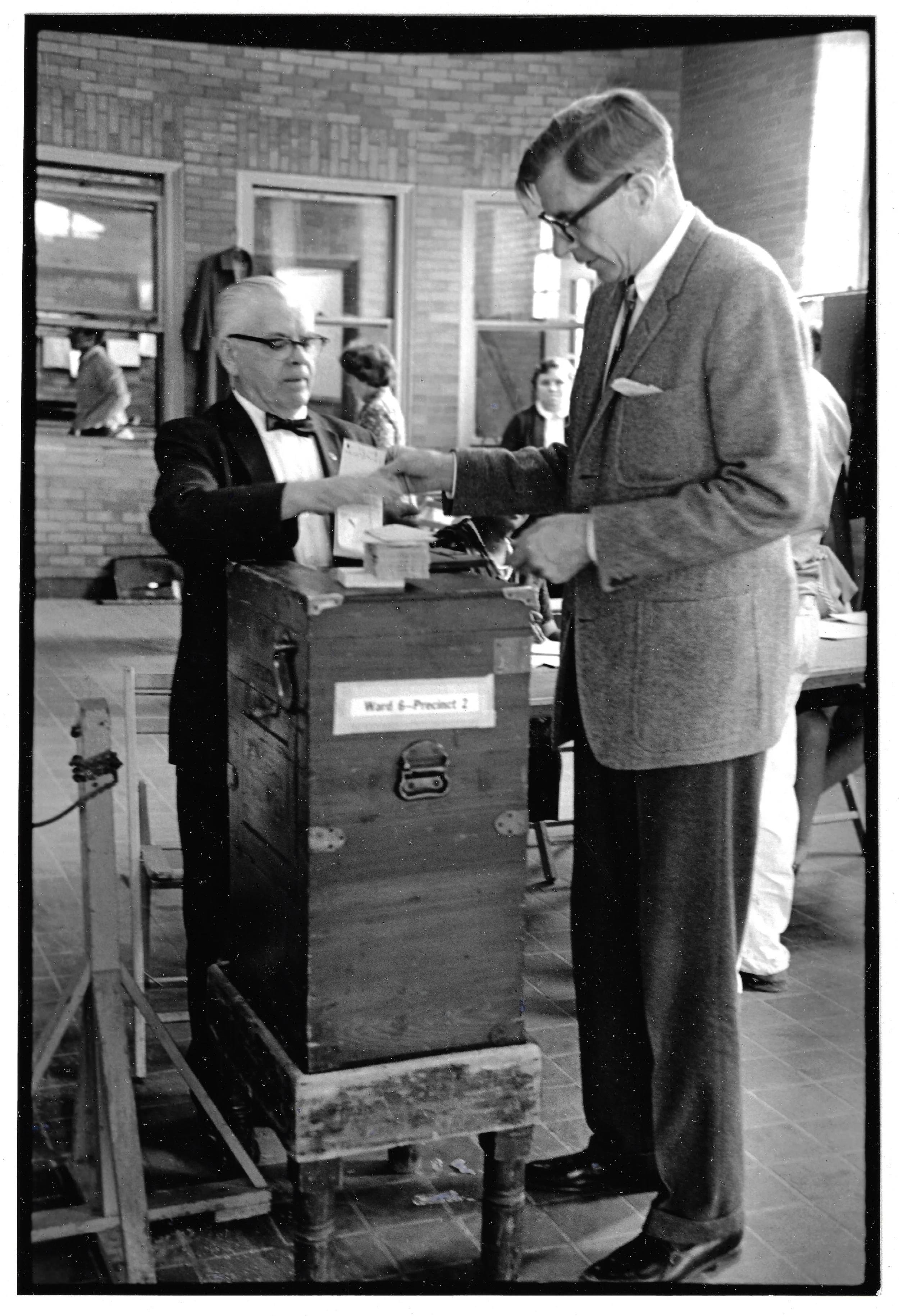 John Kenneth Galbraith voting in 1968 elections.