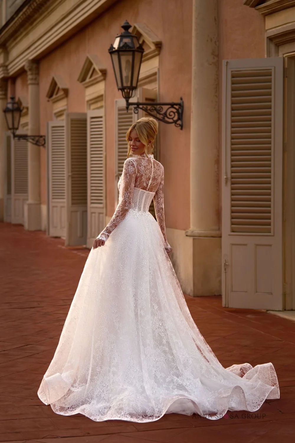 The Wedding Collective  Chantilly Lace Basque Waist Wedding Dress