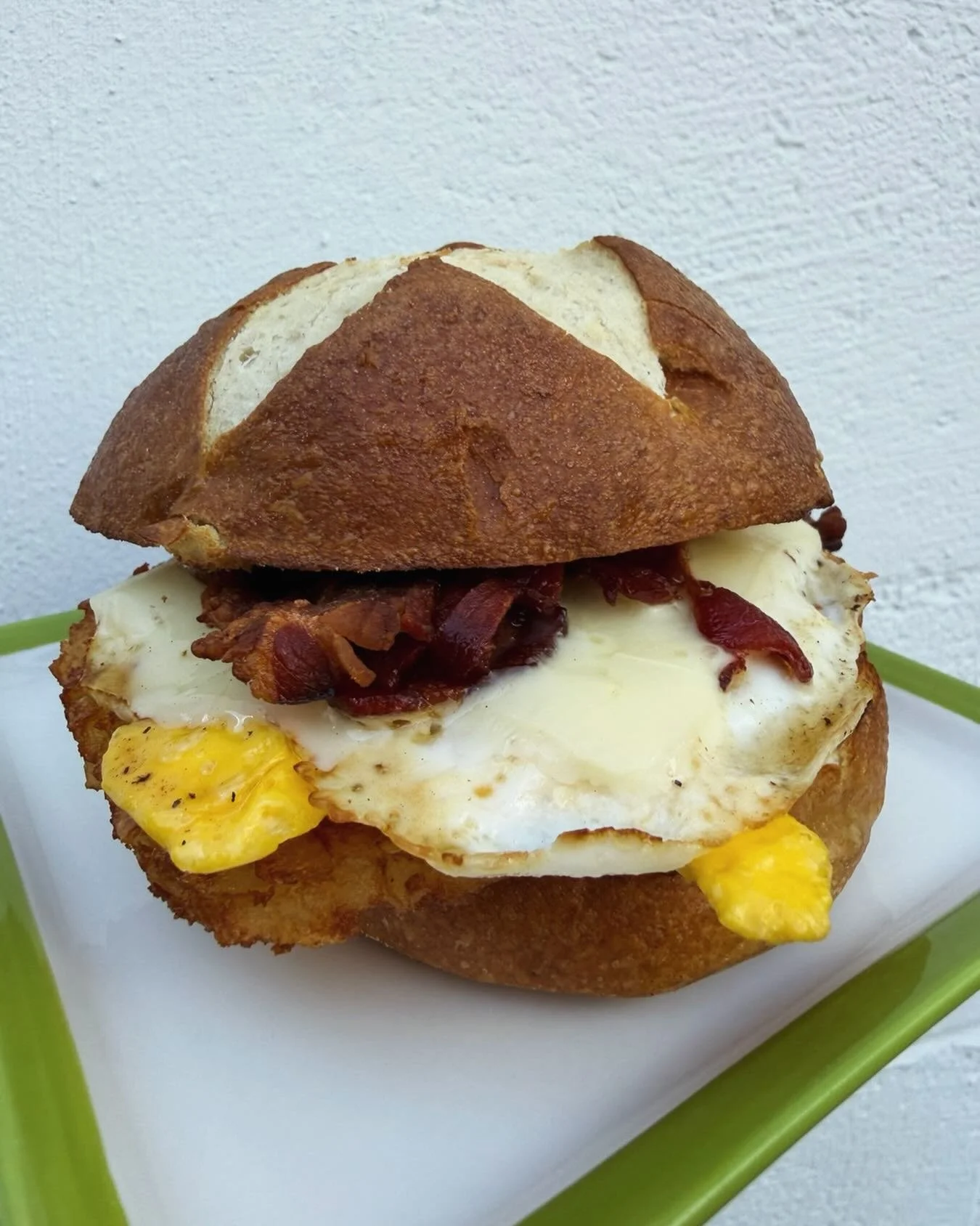 A pretzel bun egg sandwich is a game changer