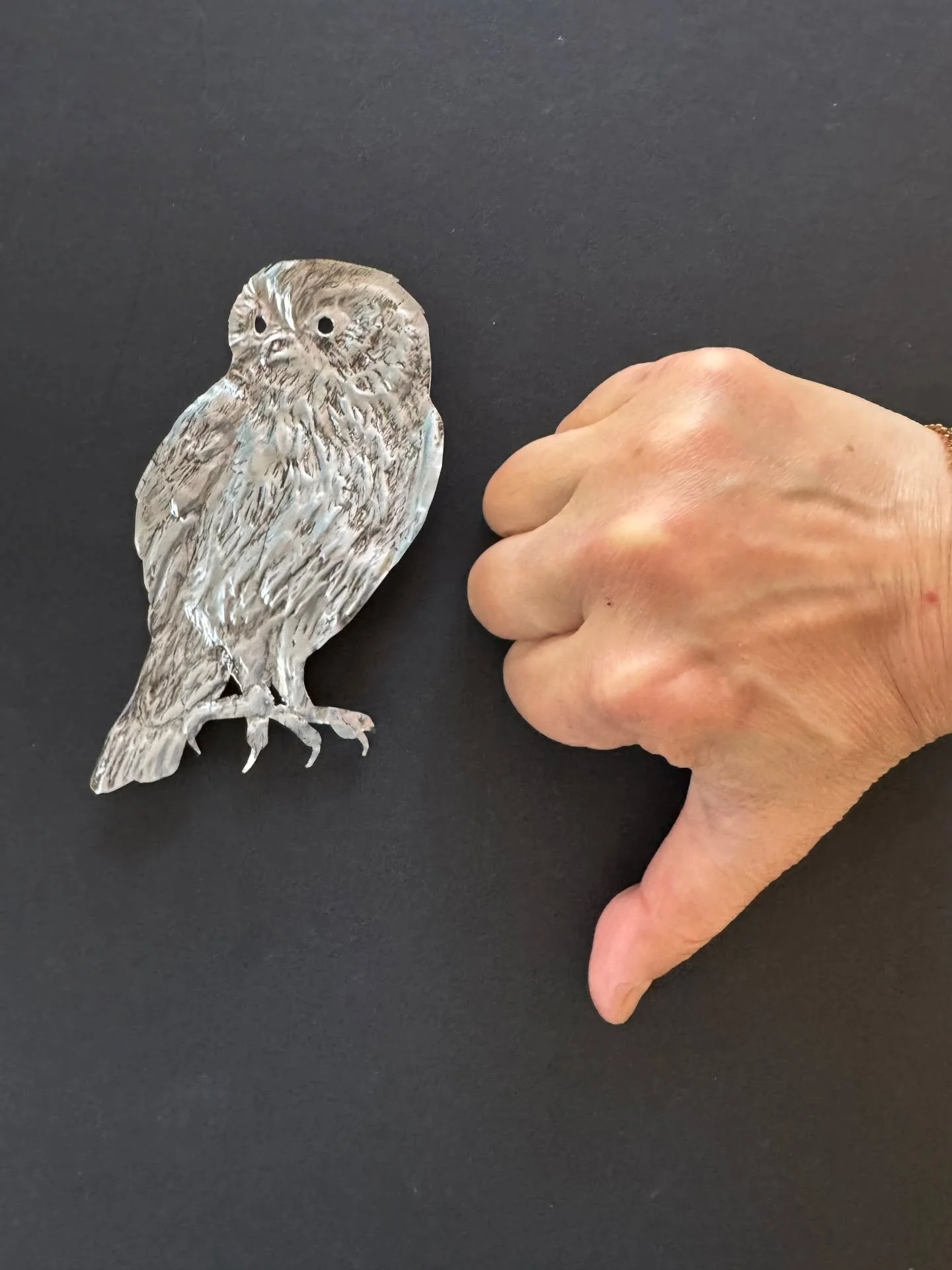 Day 82 of 100: Sucky Owl

I wanted to try out adding some ink to make these lines in the embossing more pronounced, sort of like an aged patina. It looks awful. It looks dirty, plus fake&mdash;somehow I achieved a fake patina of ick. I will have to d