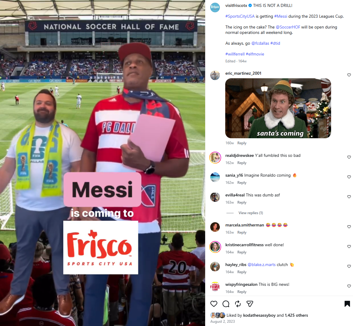 As Messi prepared to hit the road for his first away match in the MLS, I gathered some teammates who volunteered to recreate this skit from the film, 'Elf', and it not only drove excitement, but insane engagement and laughs.