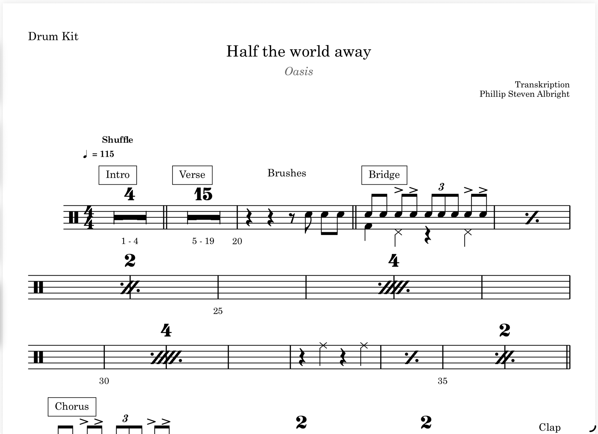 Oasis - Half the world away (Drum Transkription, Sheet Music)