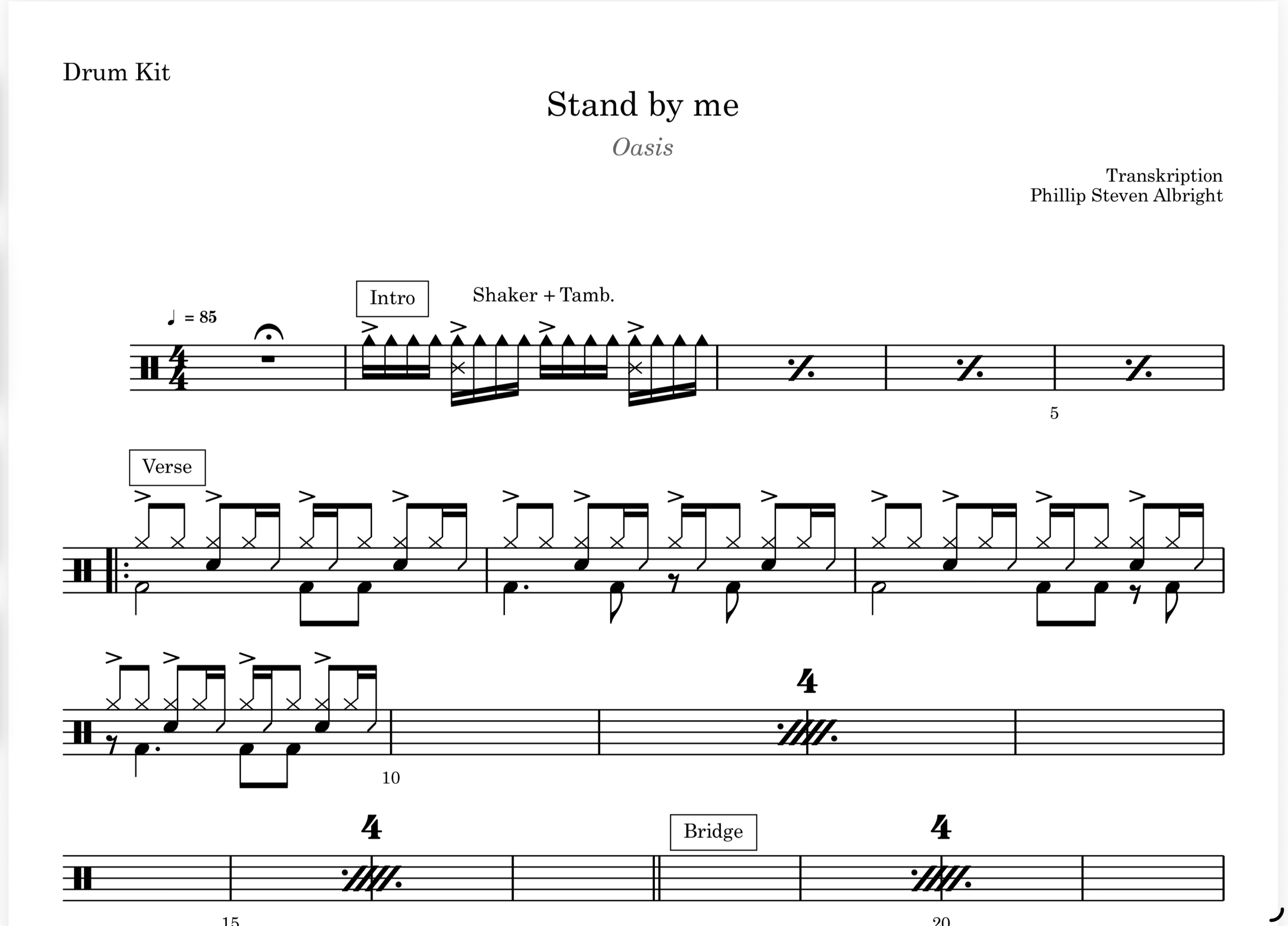 Oasis - Stand by me (Drum Transkription, Sheet Music)