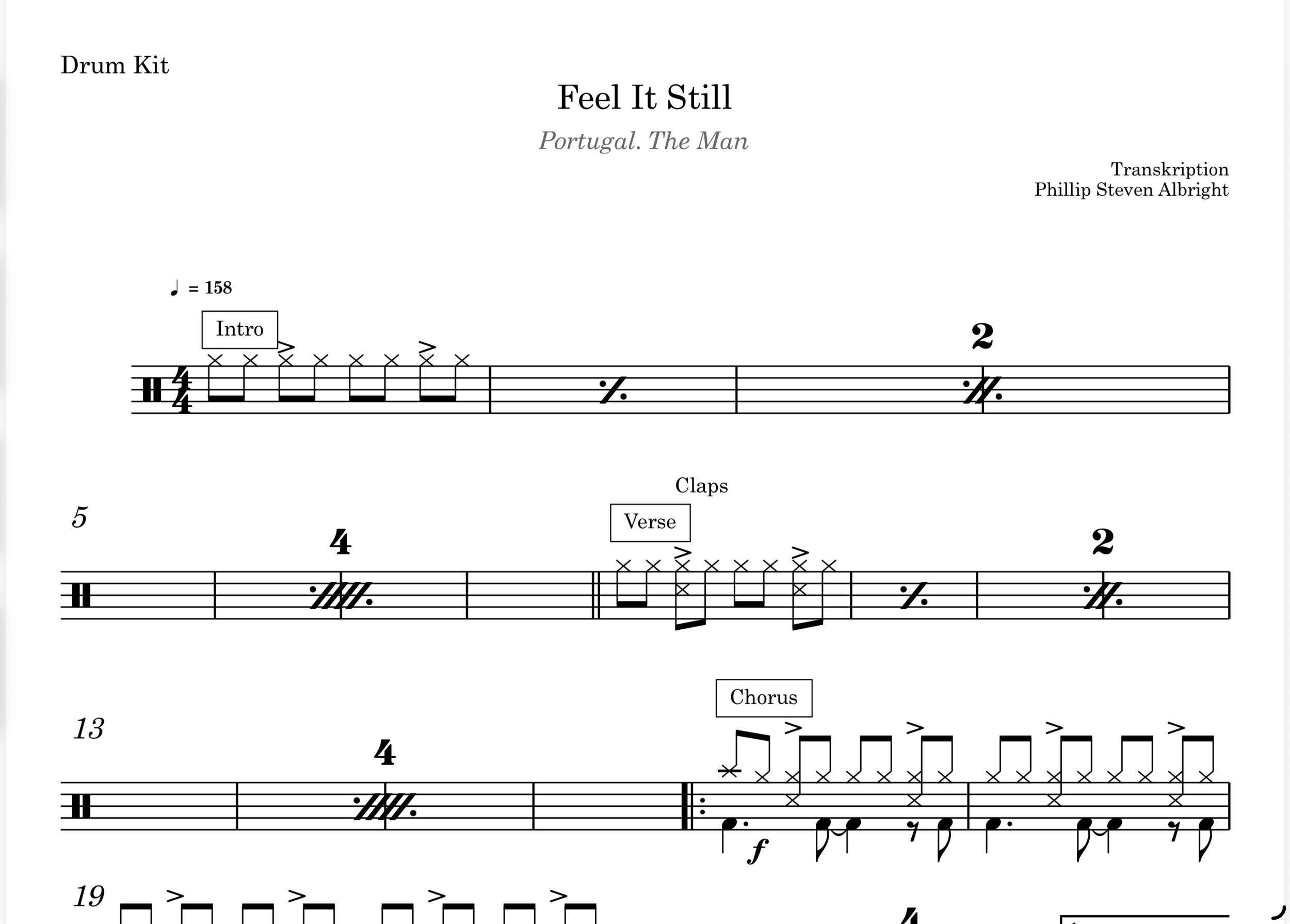 Portugal the man - Feel it still (Drum Transkription, Sheet Music)
