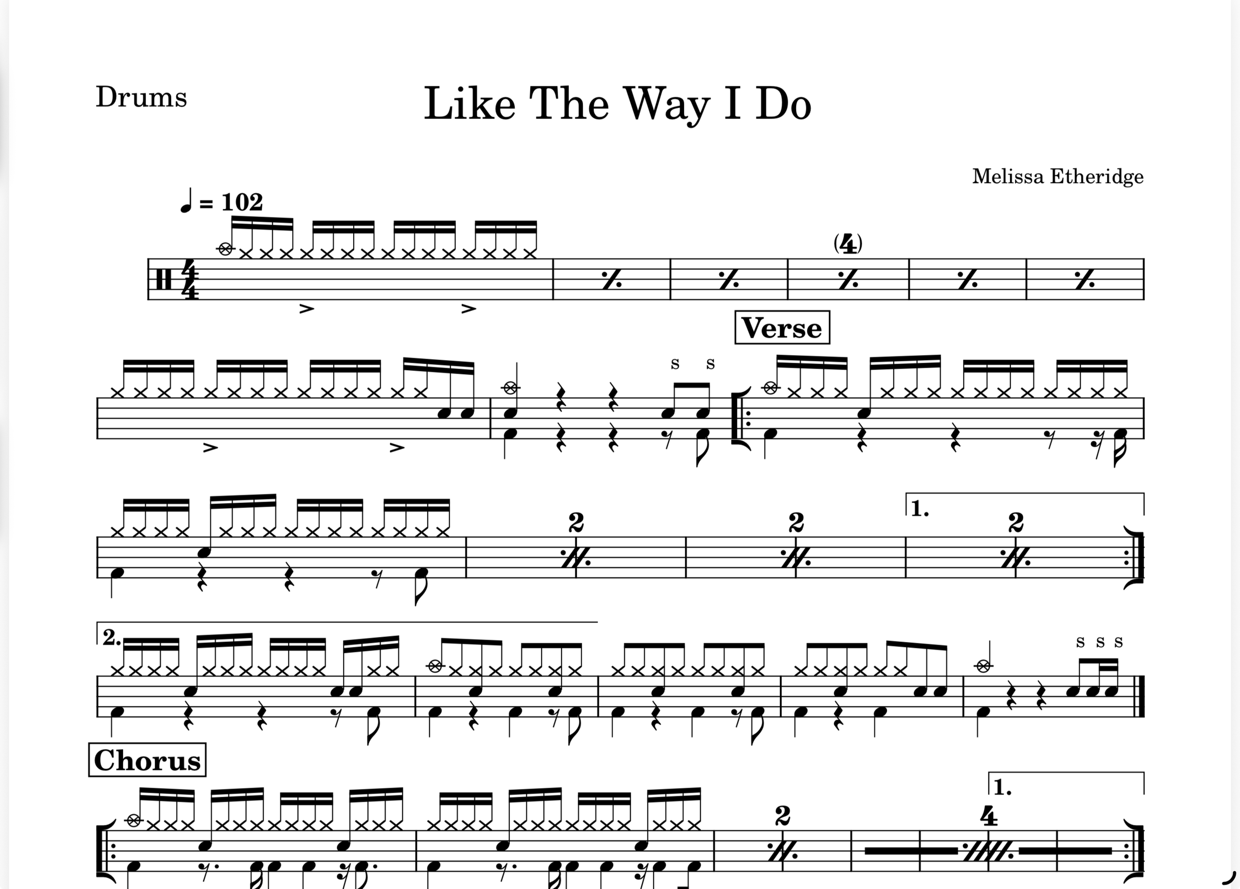 Melissa Etheridge - Like the way you do (Drum Transkription, Sheet Music)