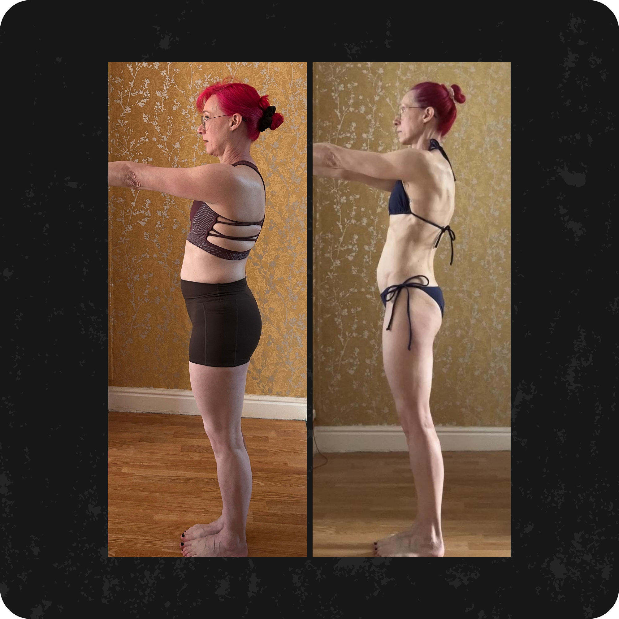 Side-by-side comparison of a shirtless man before and after a fitness transformation, showing increased muscle tone and decreased body fat.