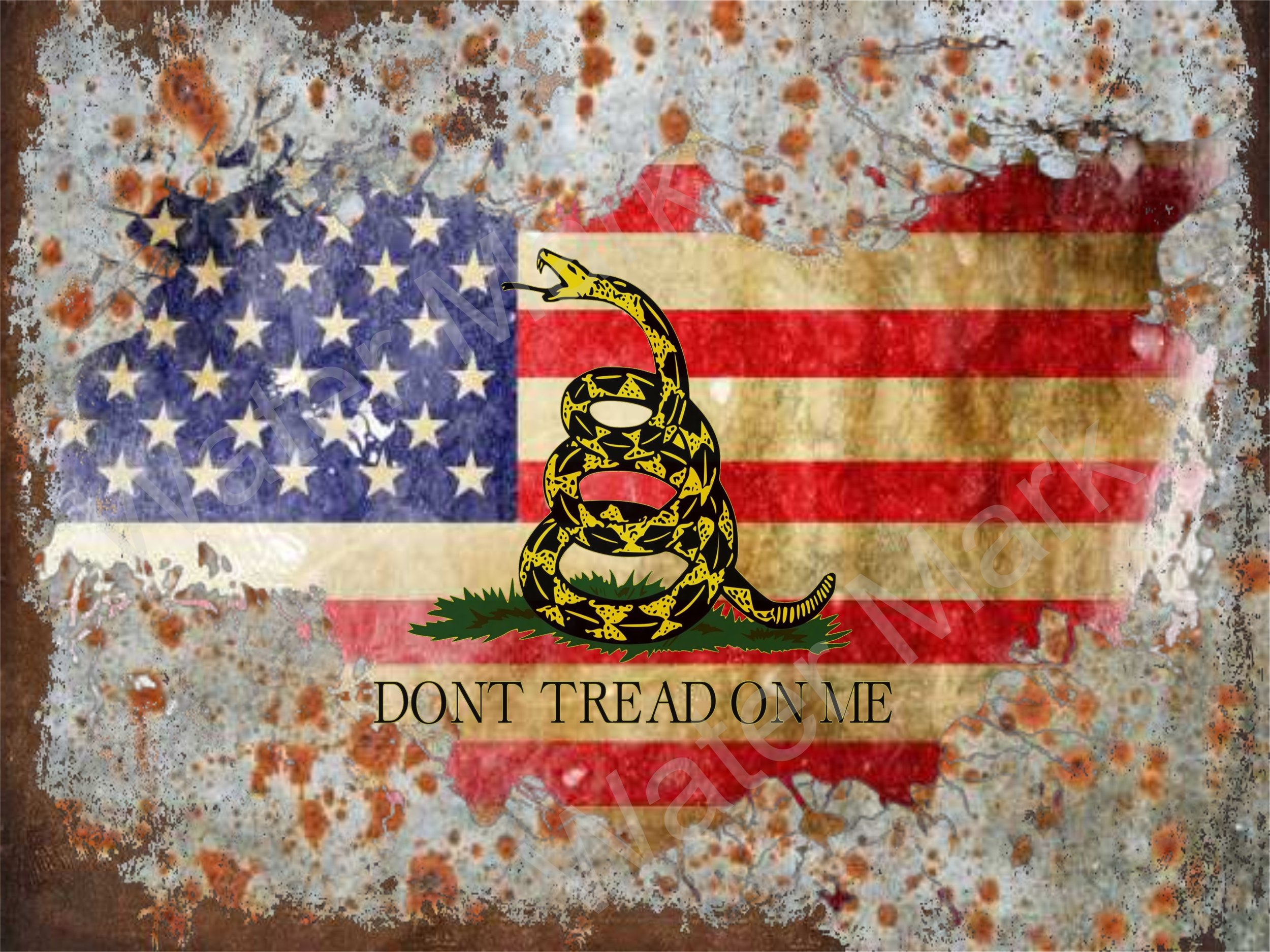 Don't Tread on Me Rustic look, American Flag 9''x12'' Vintage Alum, tin, Metal sign.