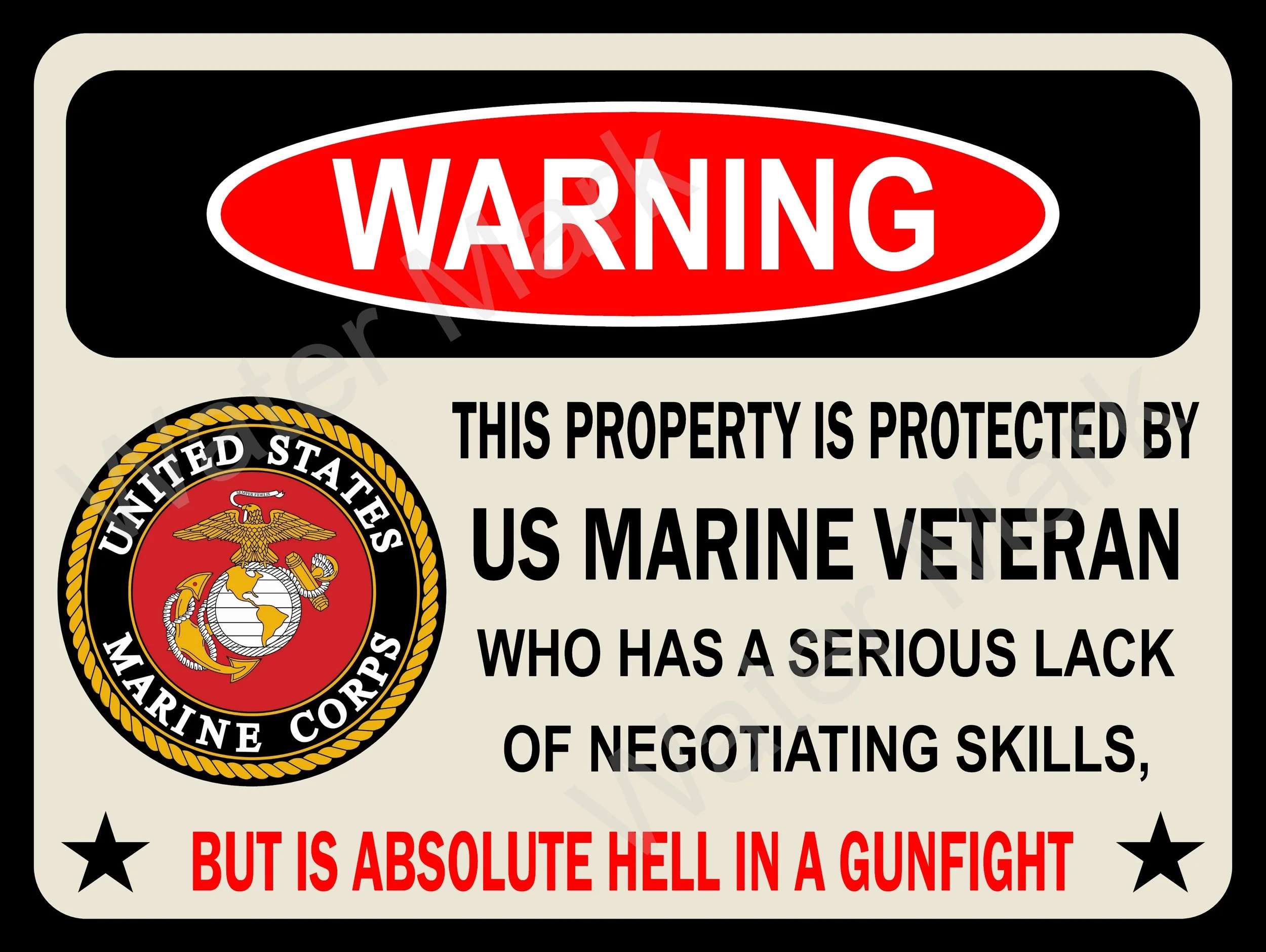 Warning US Marine Veteran sign aluminium metal sign 9x12