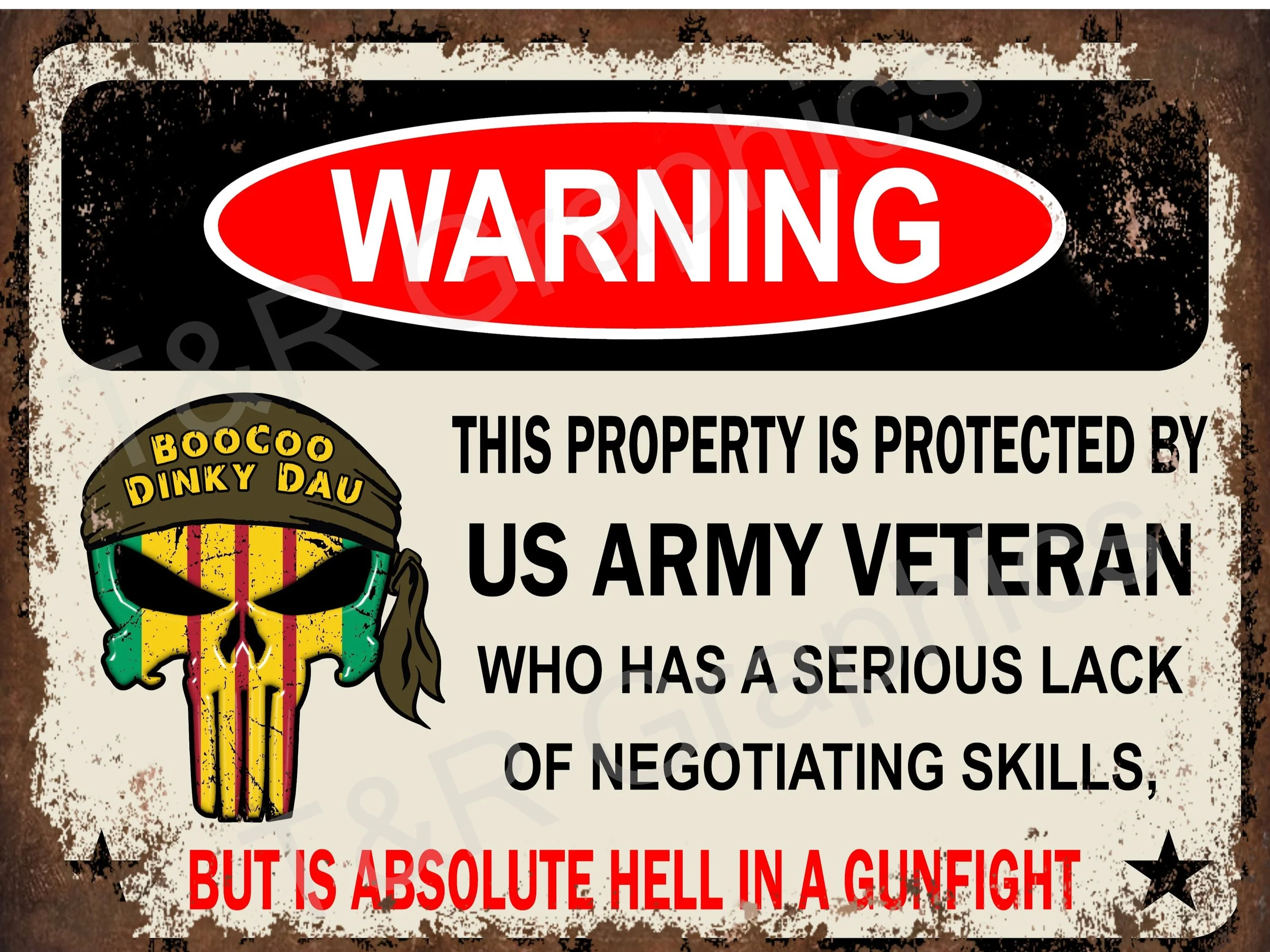 Warning US Army Ranger Veteran sign aluminium metal sign 9x12
