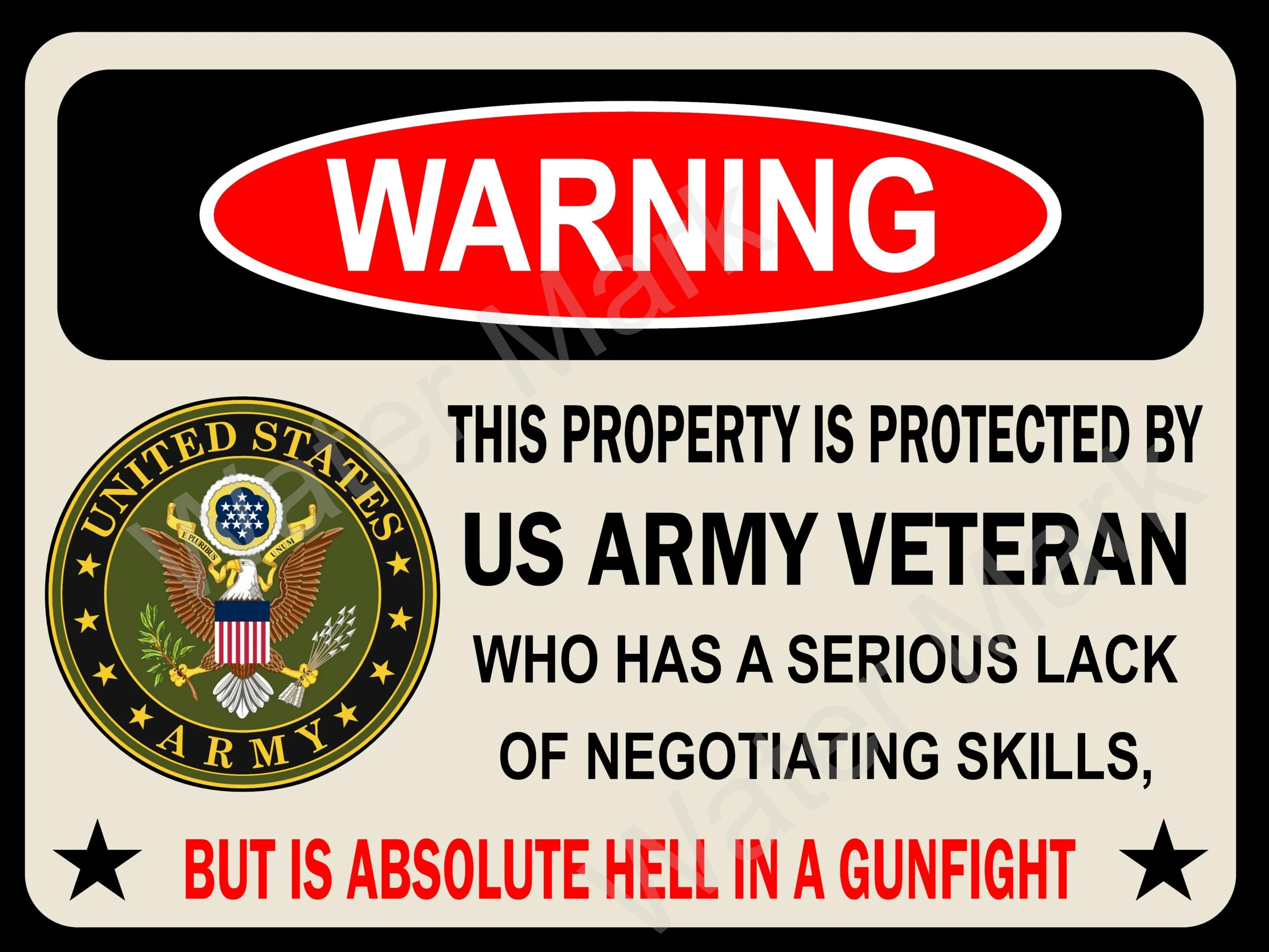 Warning Army Veteran sign aluminium metal sign 9x12