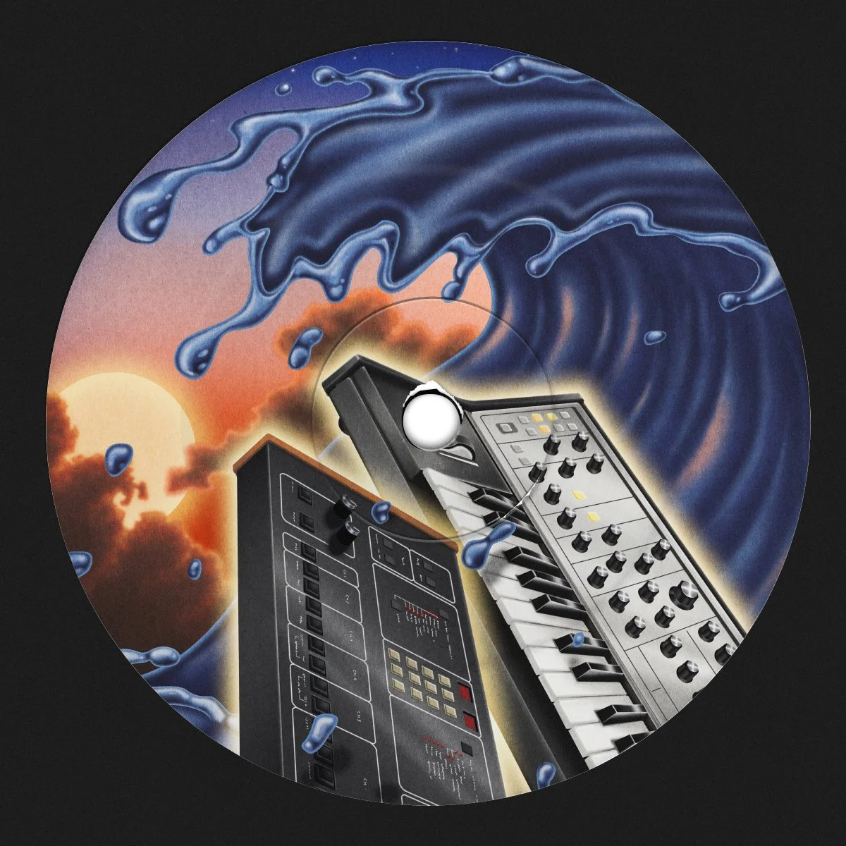 Centre label for KX9000's album '2L84ME' on Pont Neuf records, 1/2, (2021).