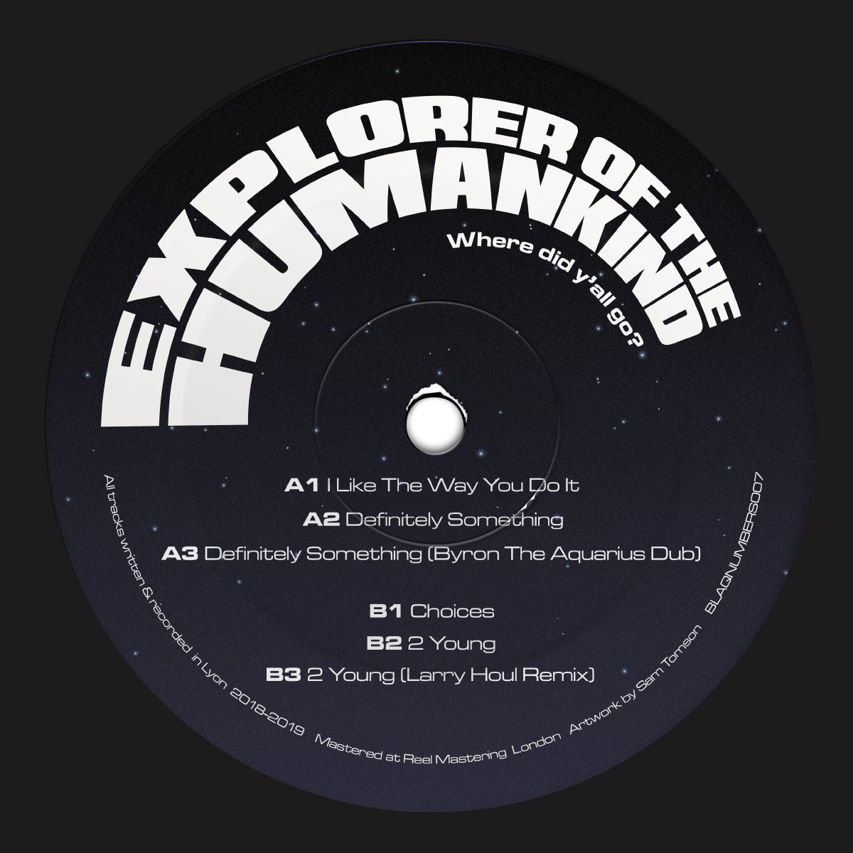 Centre label for Explorer of the Humankind's ep  'Where did Ya'll Go?' (2020). 