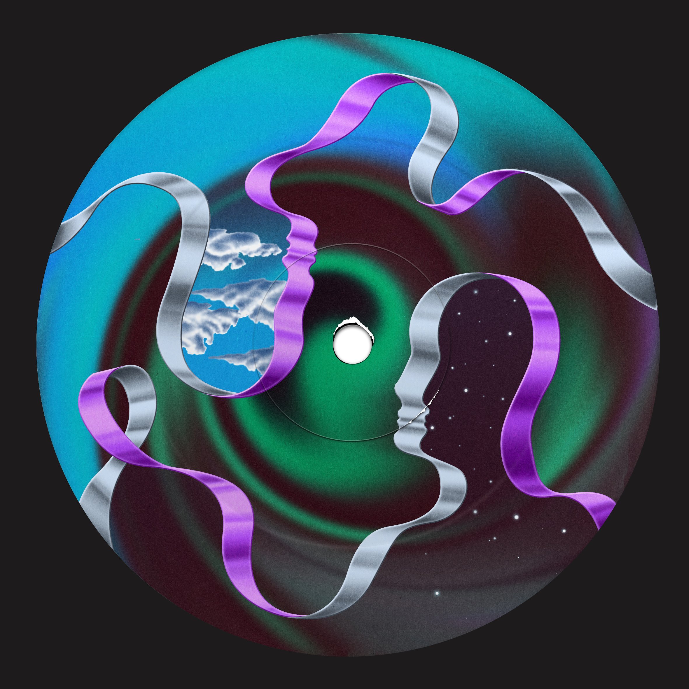 Centre label design for Indent's 'Transitory Memories' EP on Noire State, (2021). 