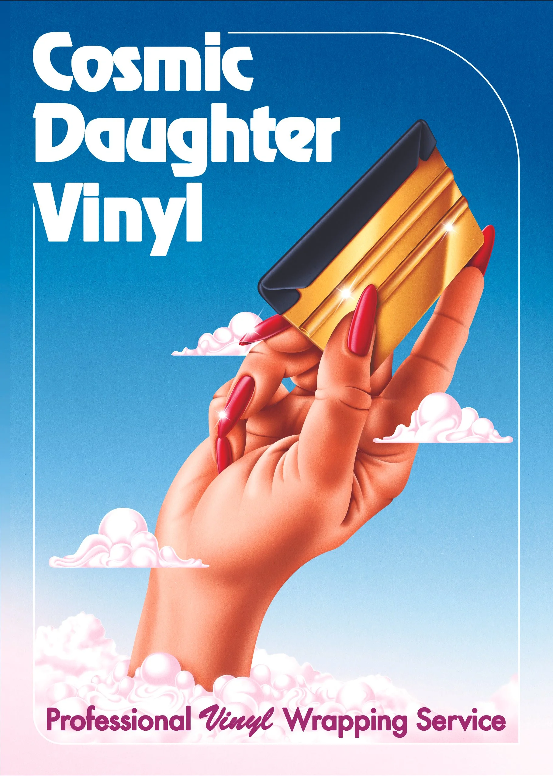 Business card design for Cosmic Daughter Vinyl, a Professional Vinyl wrapping service. 2026.