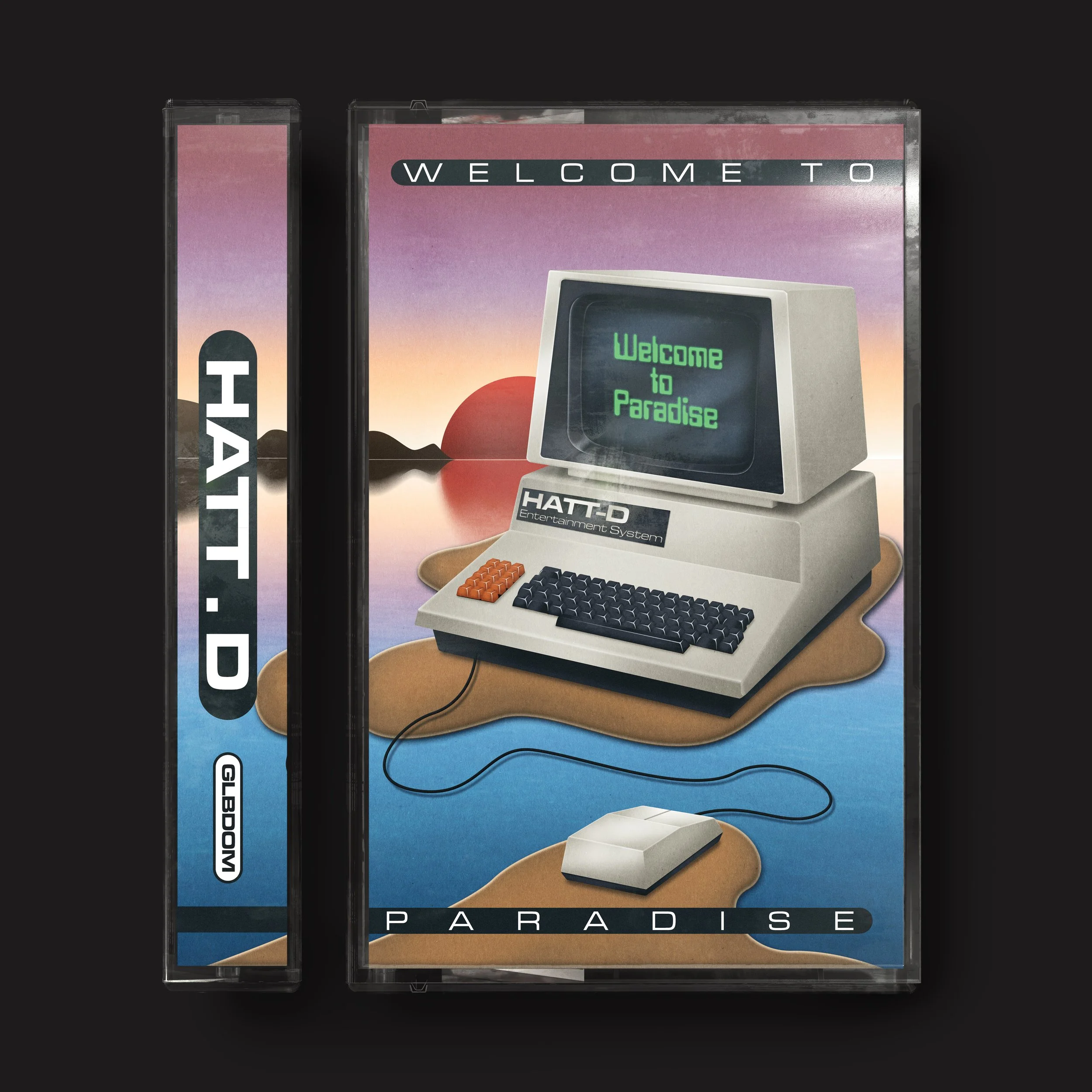 Cassette design for Hatt.D's album 'welcome to Paradise' on GLDDOM records, (2021)