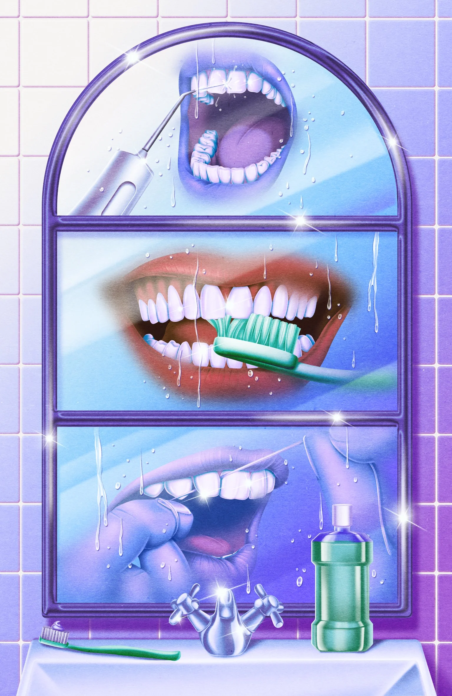 Global Grooming Taskforce, GQ Magazine, April/May 2026, in collaboration with Jacky Winter and Art Direction from Mike Cathro. Double page illustration. 4 of 5.
