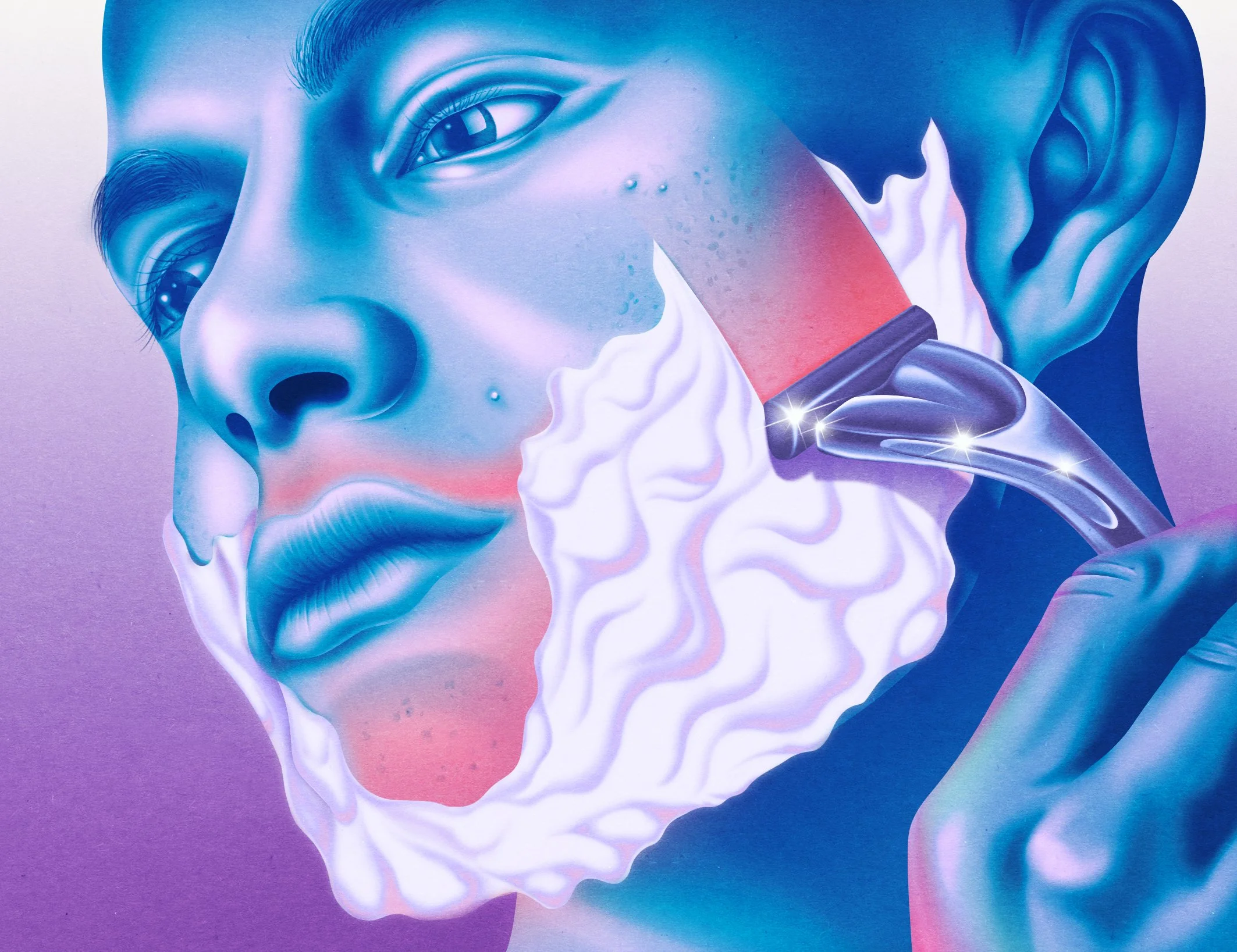 Global Grooming Taskforce, GQ Magazine, April/May 2026, in collaboration with Jacky Winter and Art Direction from Mike Cathro. Double page illustration. 5 of 5.