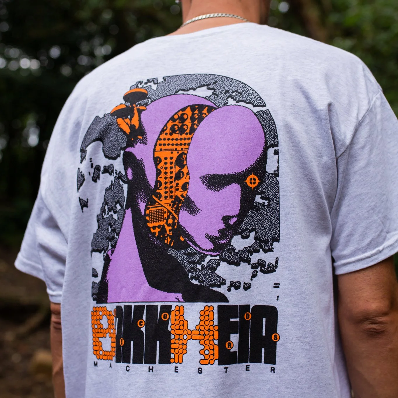 Mannequin T shirt design for Bakkheia, back print, (2023). 