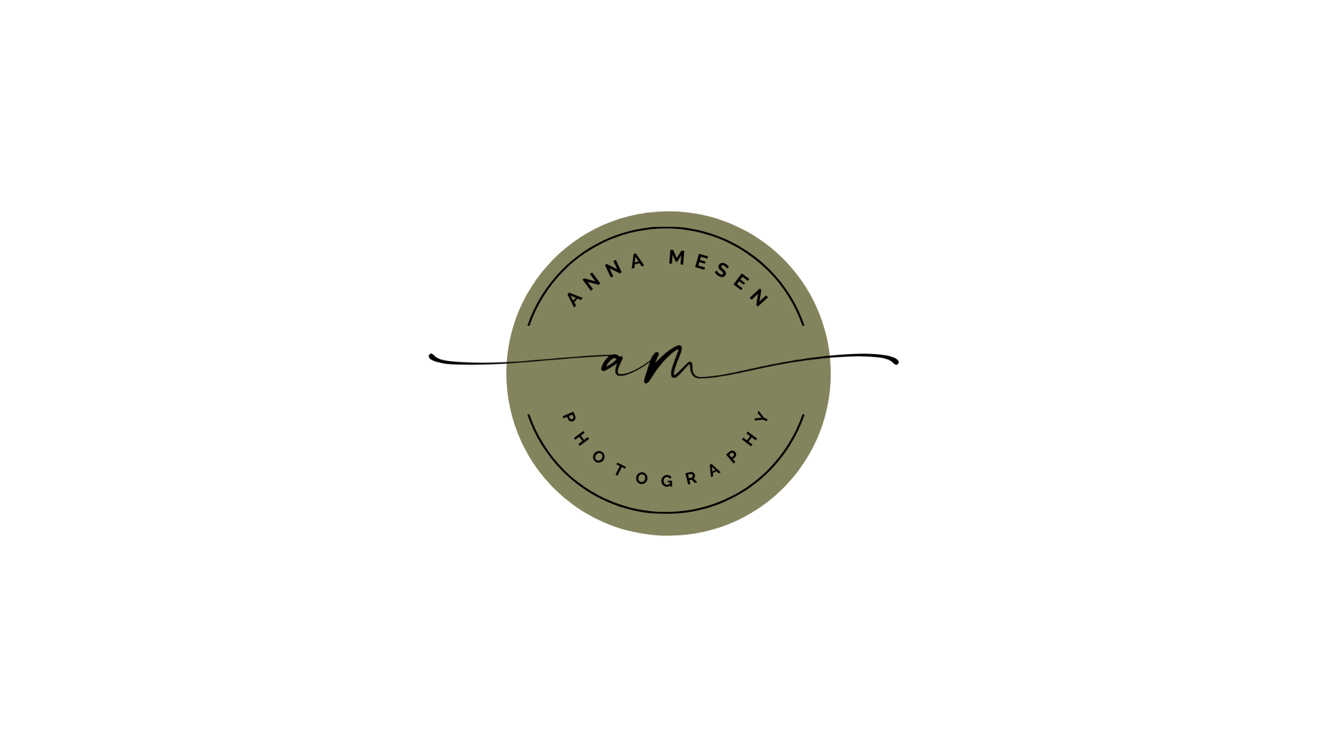 Photographer's logo featuring a circular badge with the name Anna Mesen Photography and a stylized 'am' in the center, in an olive green color.