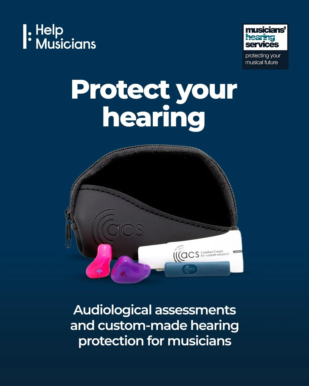 Noise-induced hearing loss is 100% irreversible - but 100% preventable.

Through our partnership with Help Musicians, we provide heavily discounted audiological assessments and custom-made hearing protection 💜

For a one-off payment of just &pound;5