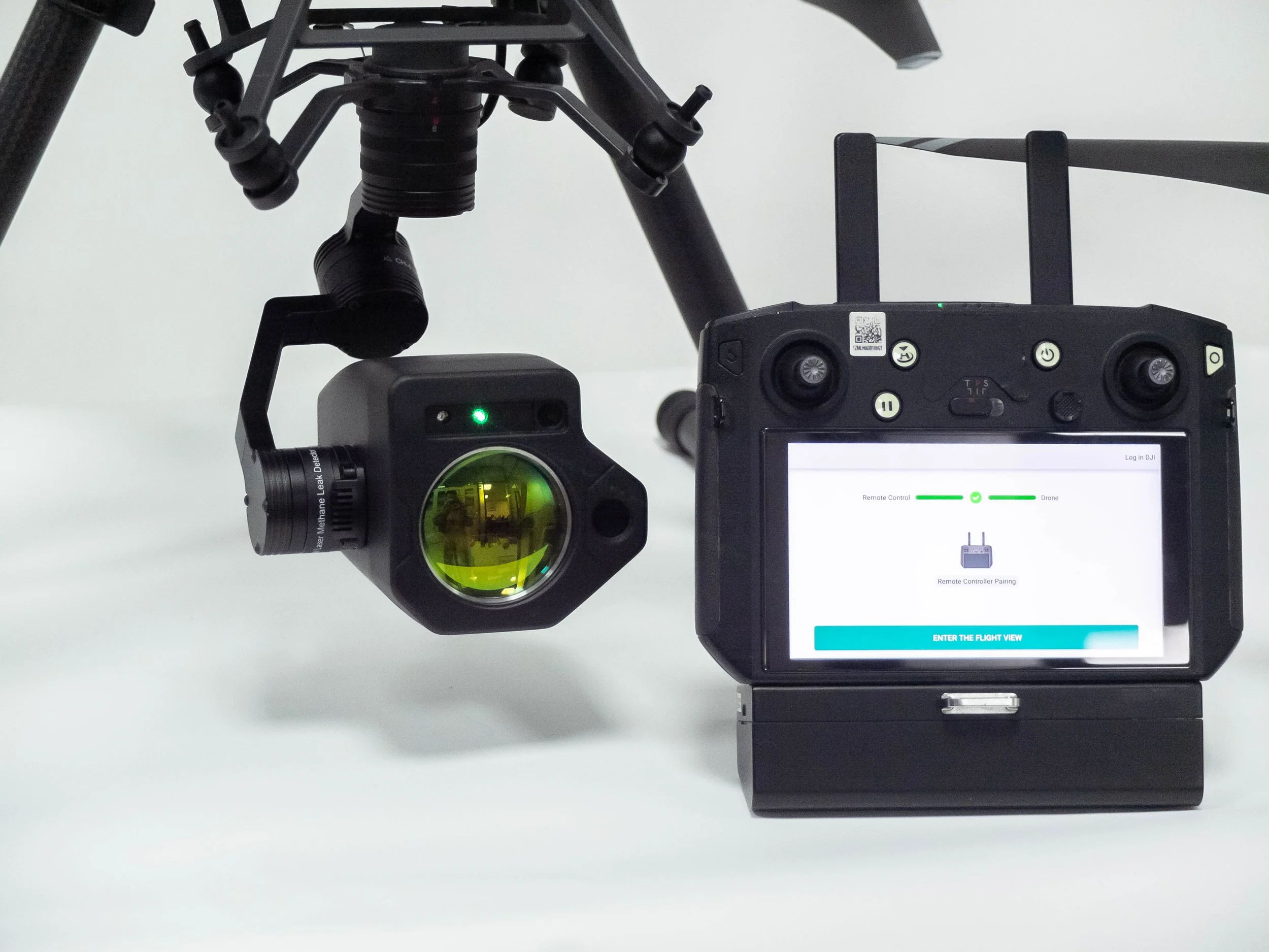 A drone equipped with Purway UAV TDLAS methane detector Model II, featuring remote control