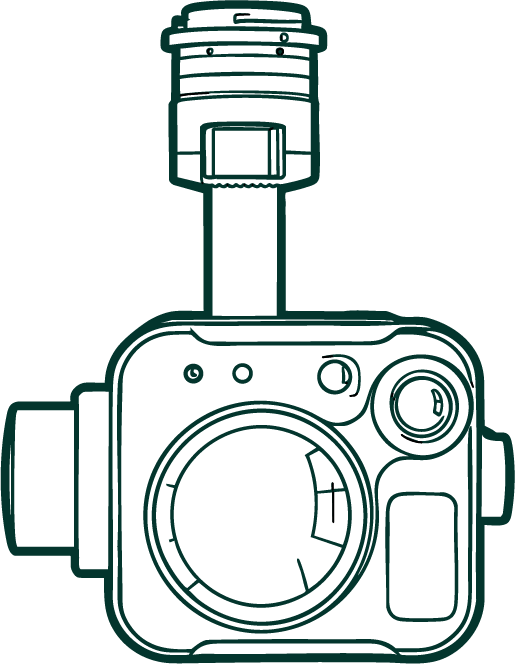 Line art of a Purway UAV TDLAS laser methane detector with 2 lasers and a camera, designed as a drone payload.