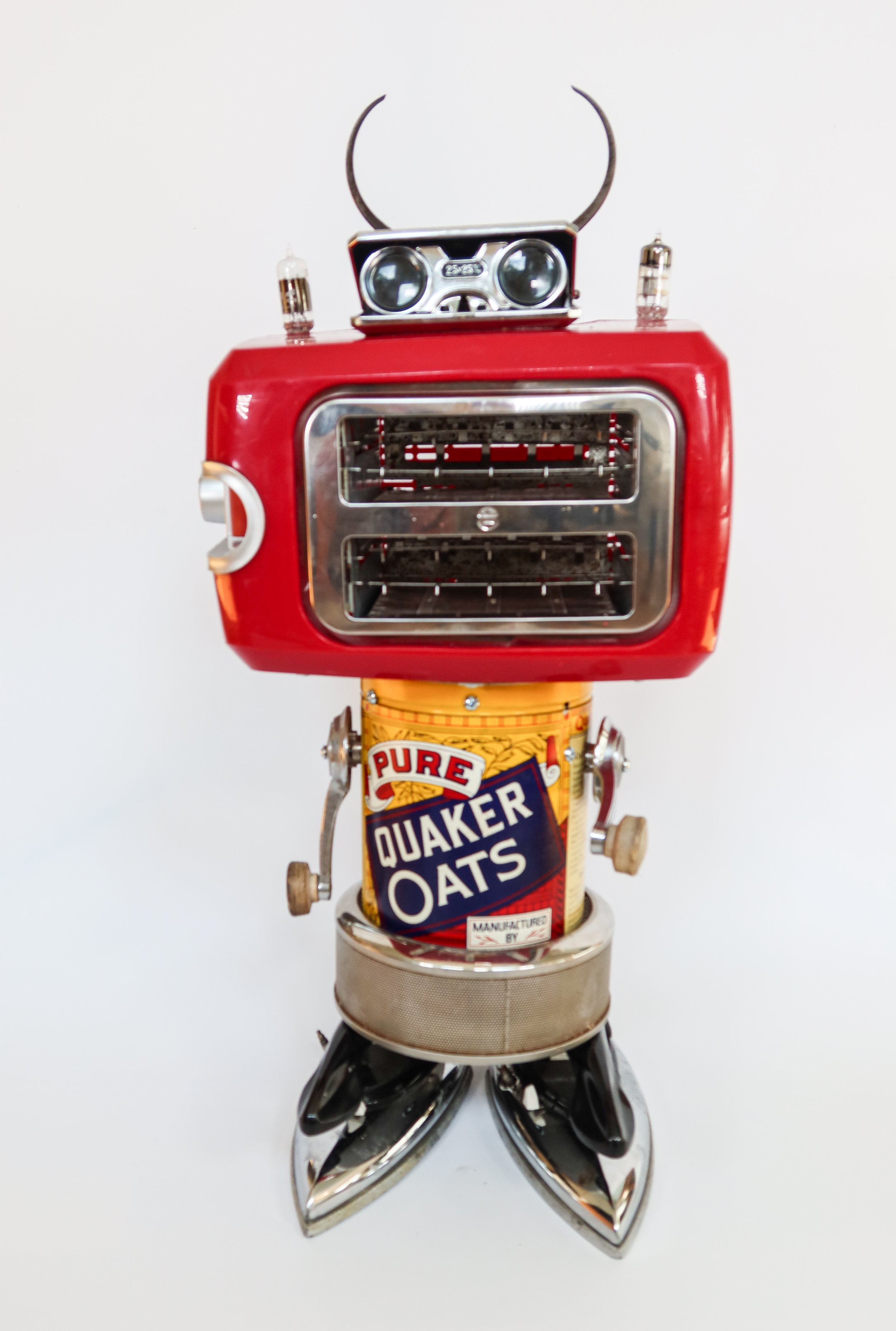 SOLD. "Found Robot #4, Teddy."
Teddy was born in Pennsylvania, the youngest child of a Quaker farming family, and a descendant of William Penn. The family can trace their roots back to Susan B. Anthony as well. When Teddy was 11, the family moved