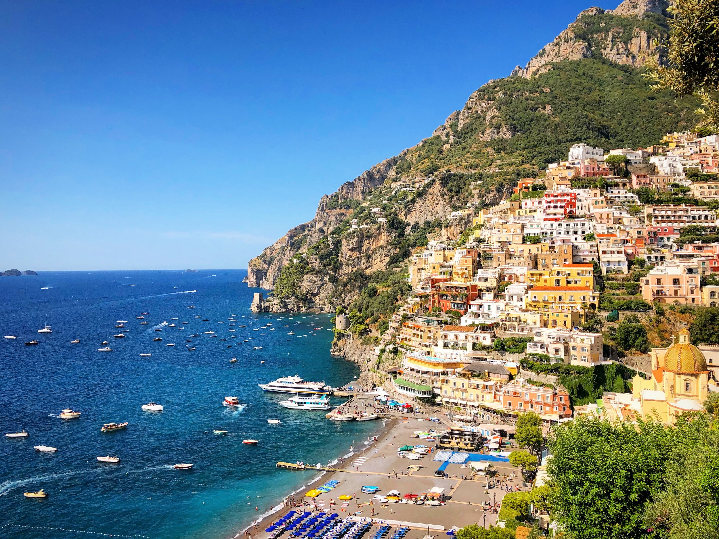 Mountains at Positano and Blue Mediterranean Sea in Italy