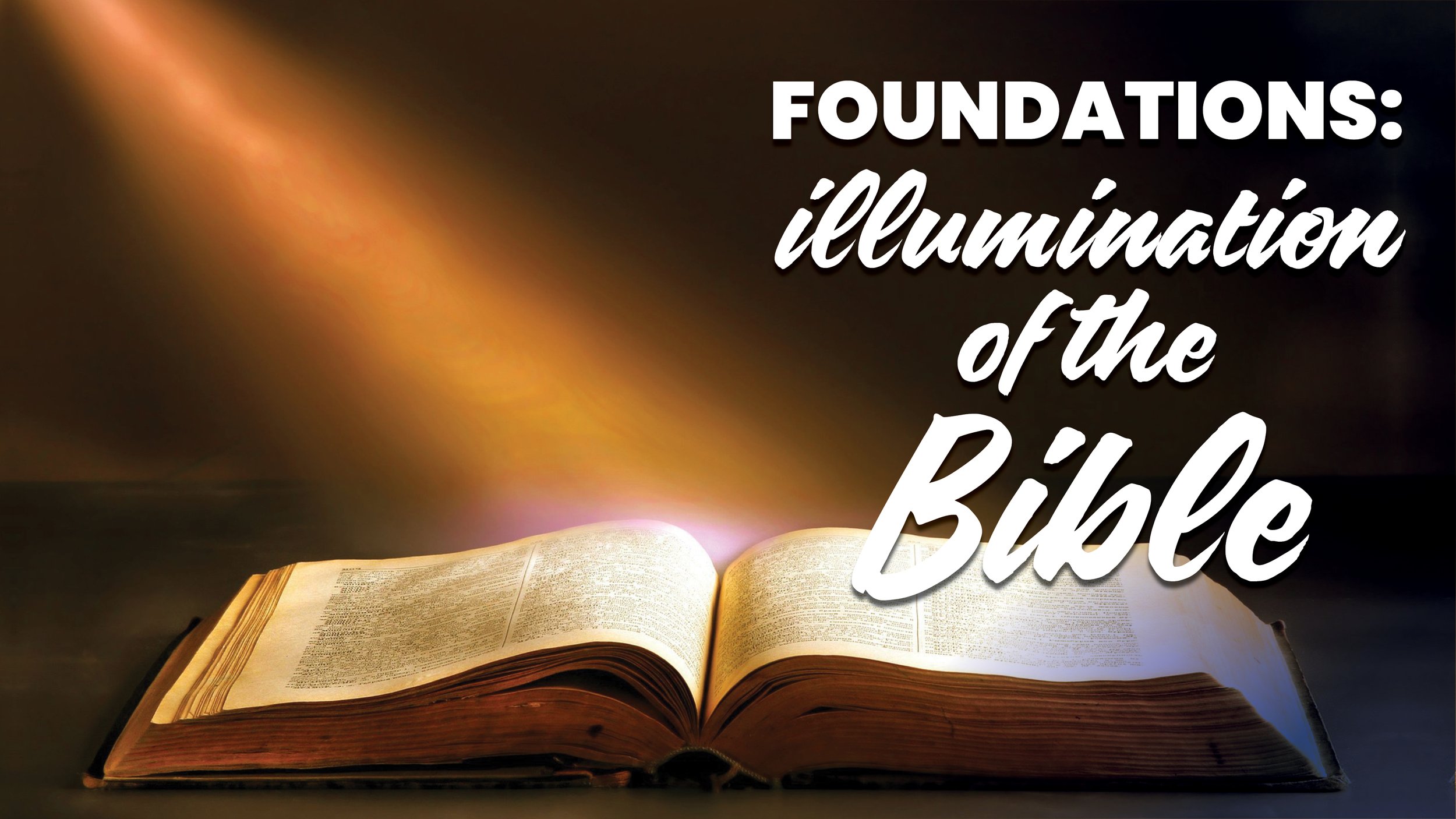 A bible lays open with a beam of light illuminating the exposed pages.