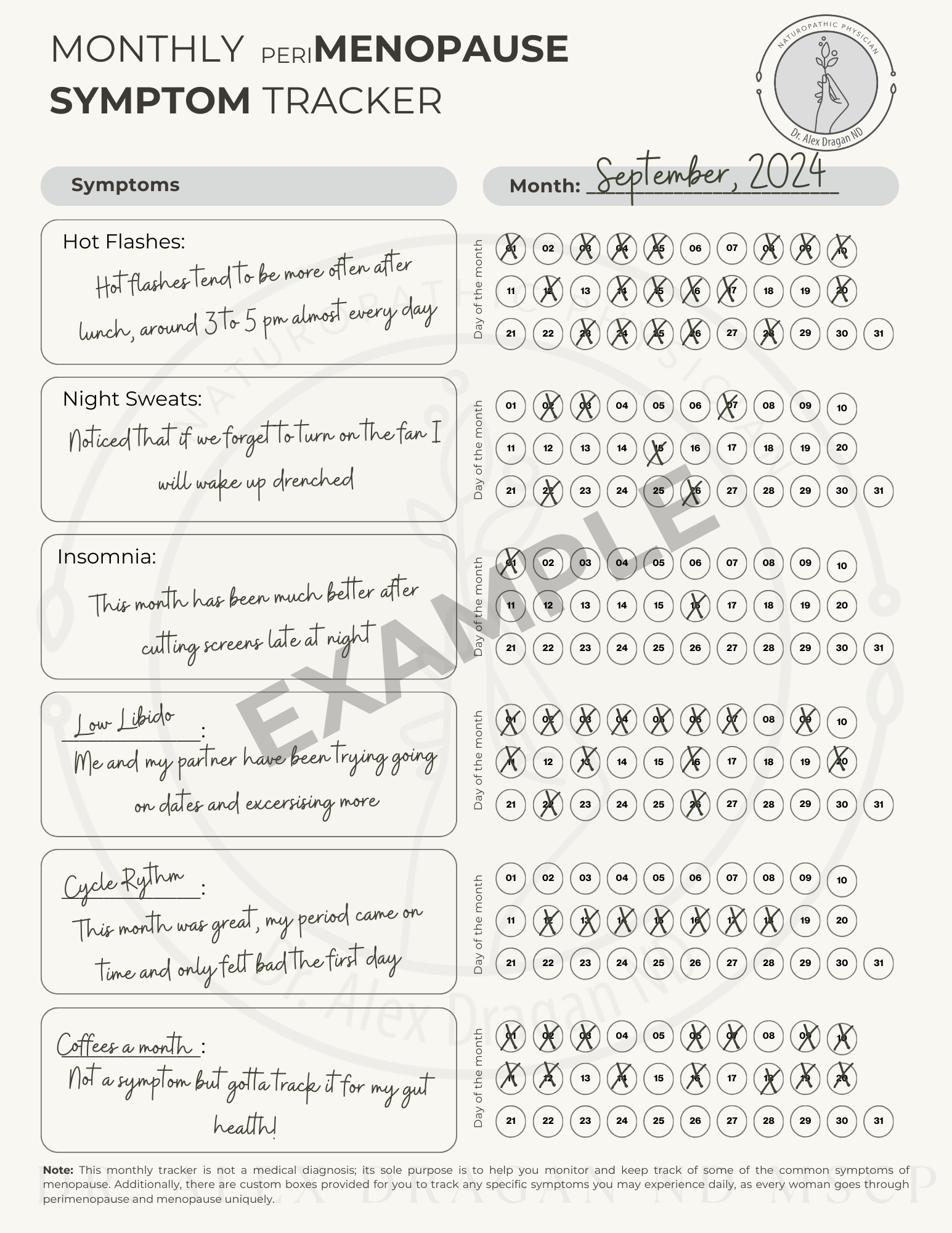 Freebie: Monthly Menopause and Perimenopause Symptom Tracking Template