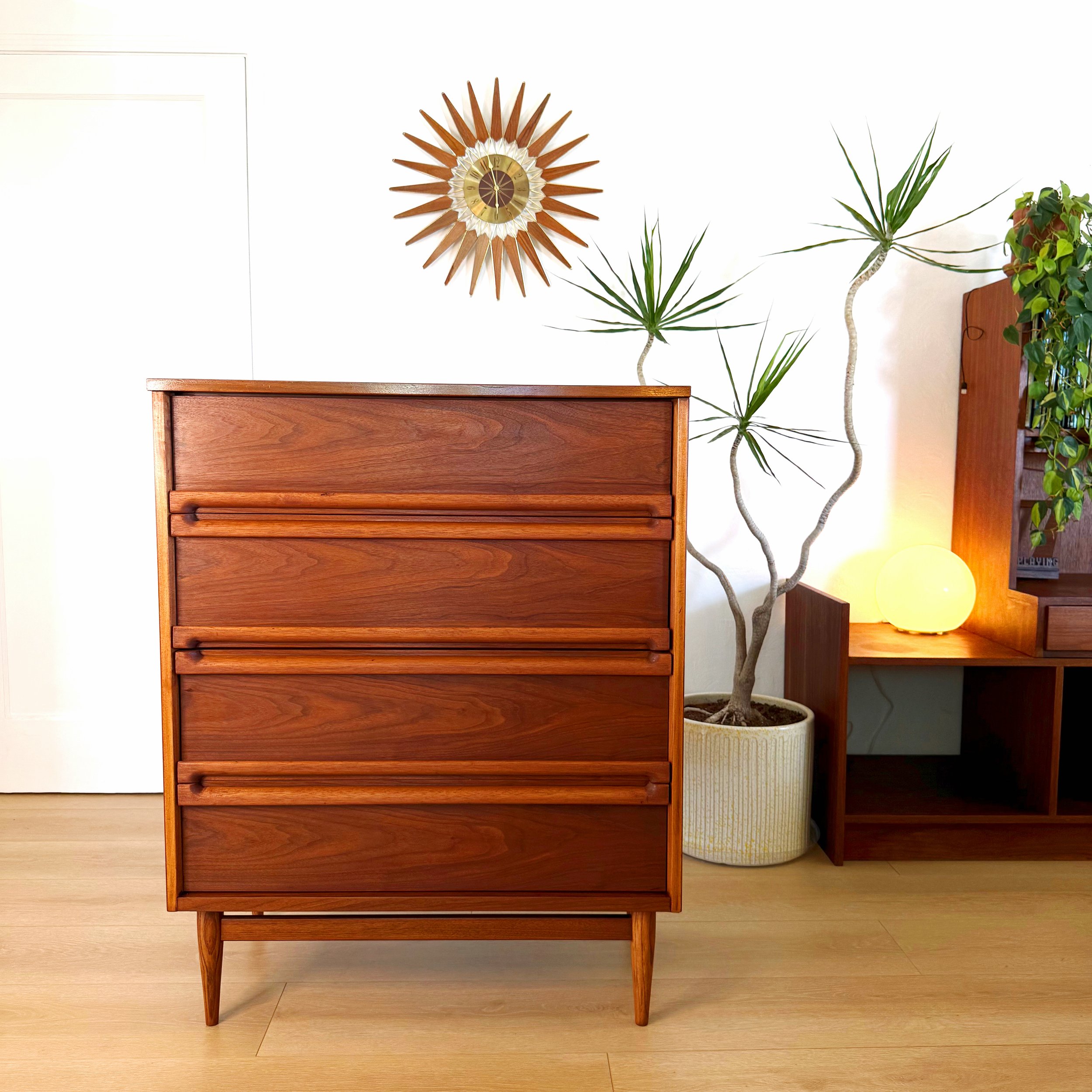 Mid Century Vintage Highboy Dresser by Bassett Furniture