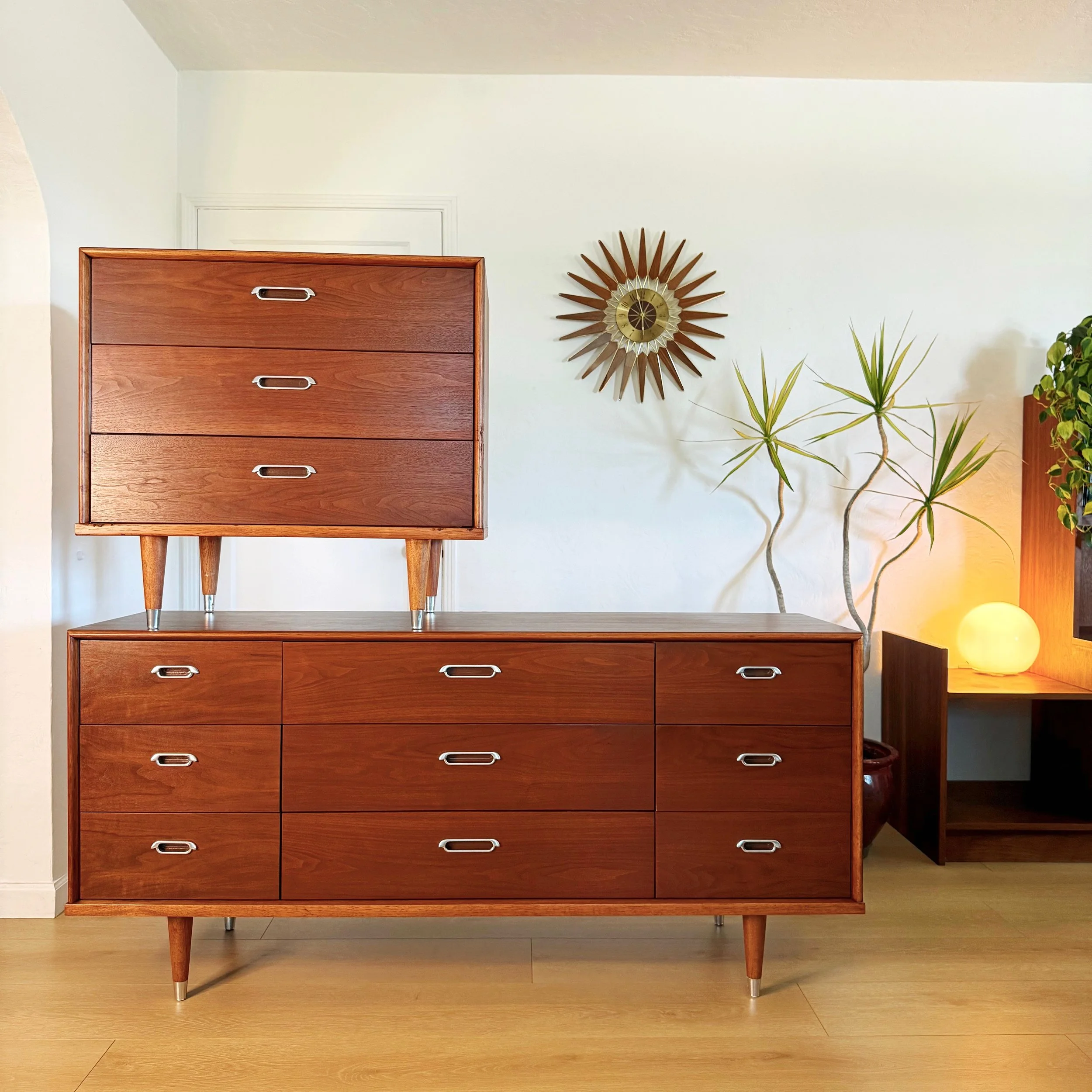 2 Mid Century Vintage Walnut Dressers by B.P. John