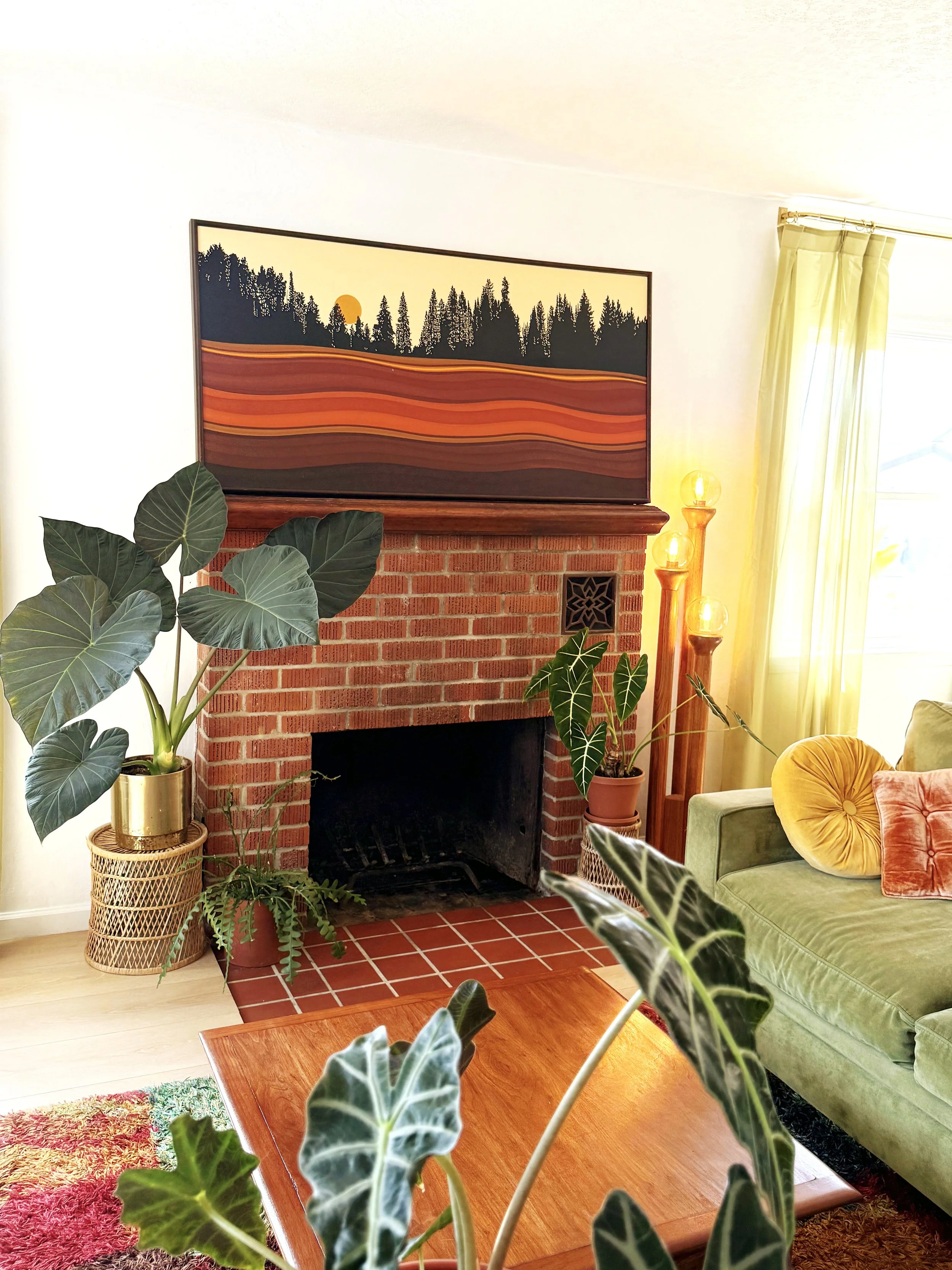 Vintage 1977 Original Joanne Scott Forest / Lake Painting - Retro Psychedelic MCM