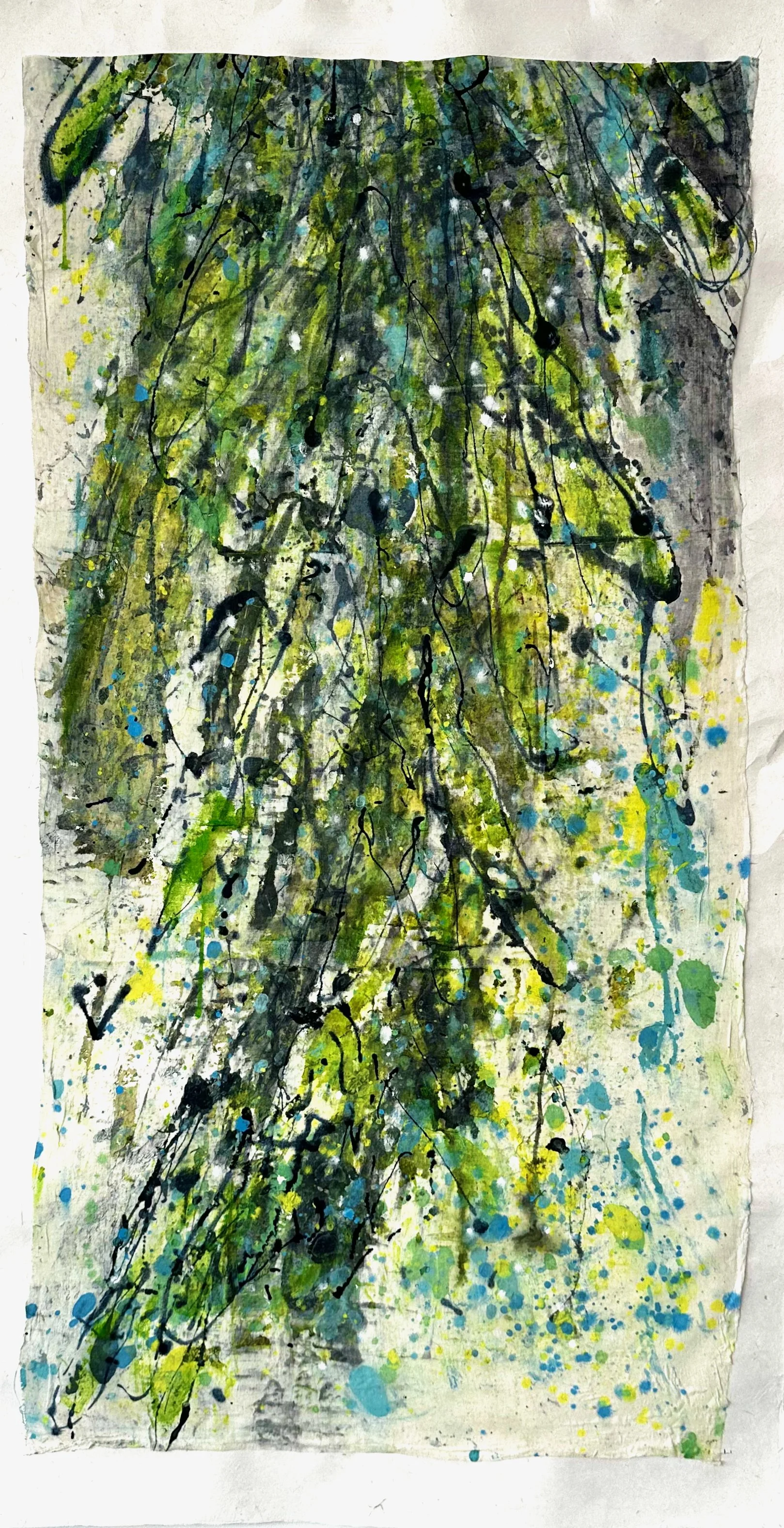 "Swim Away Along Soft Trails" 55x30" Acrylic on Cheesecloth mounted on Mulberry Paper Let the flow of the river carry you...