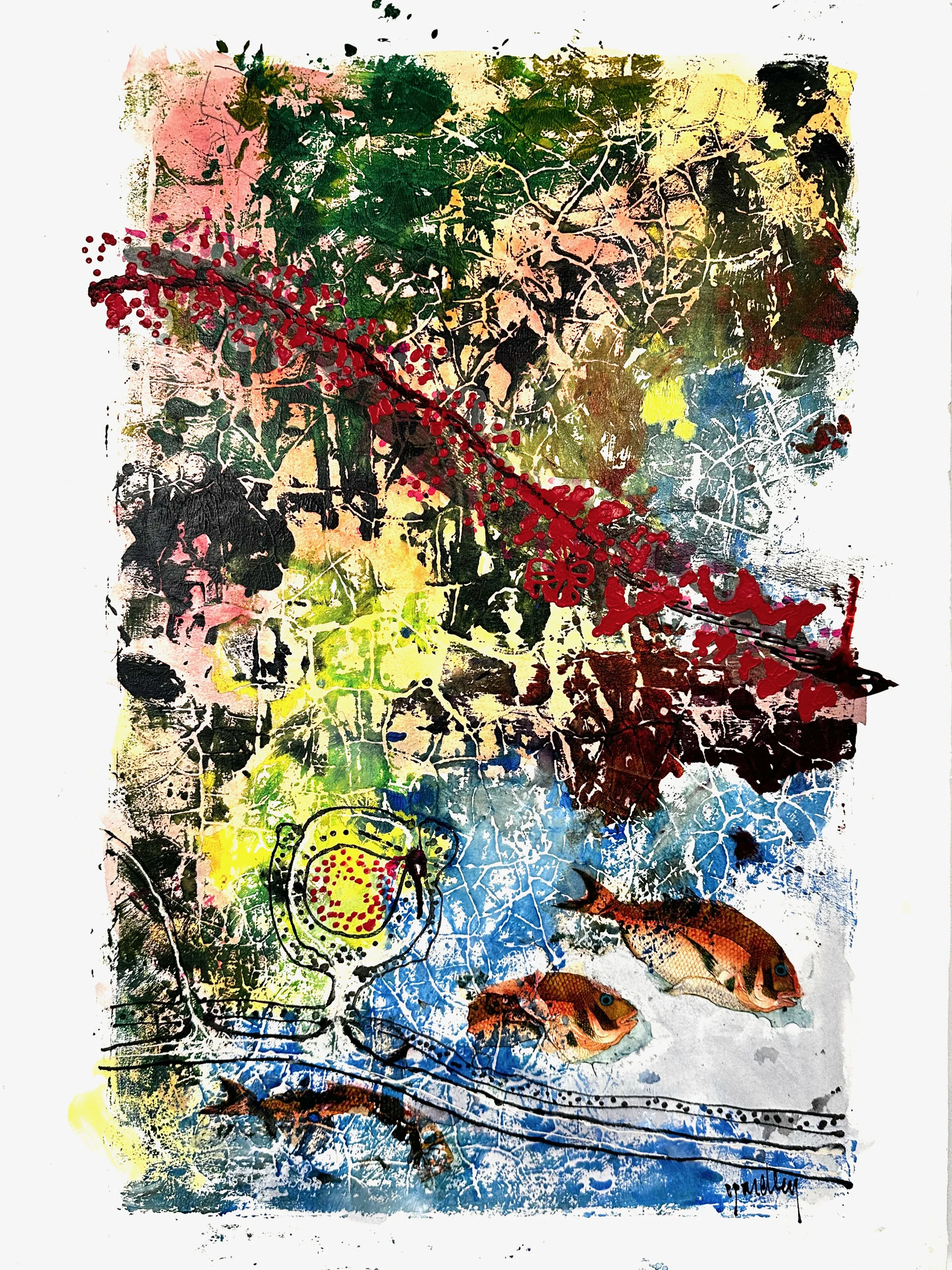 Launch Yourself on Every Wave-24x18" Acrylic and watercolor on Arches Velin BFK archival varnish 