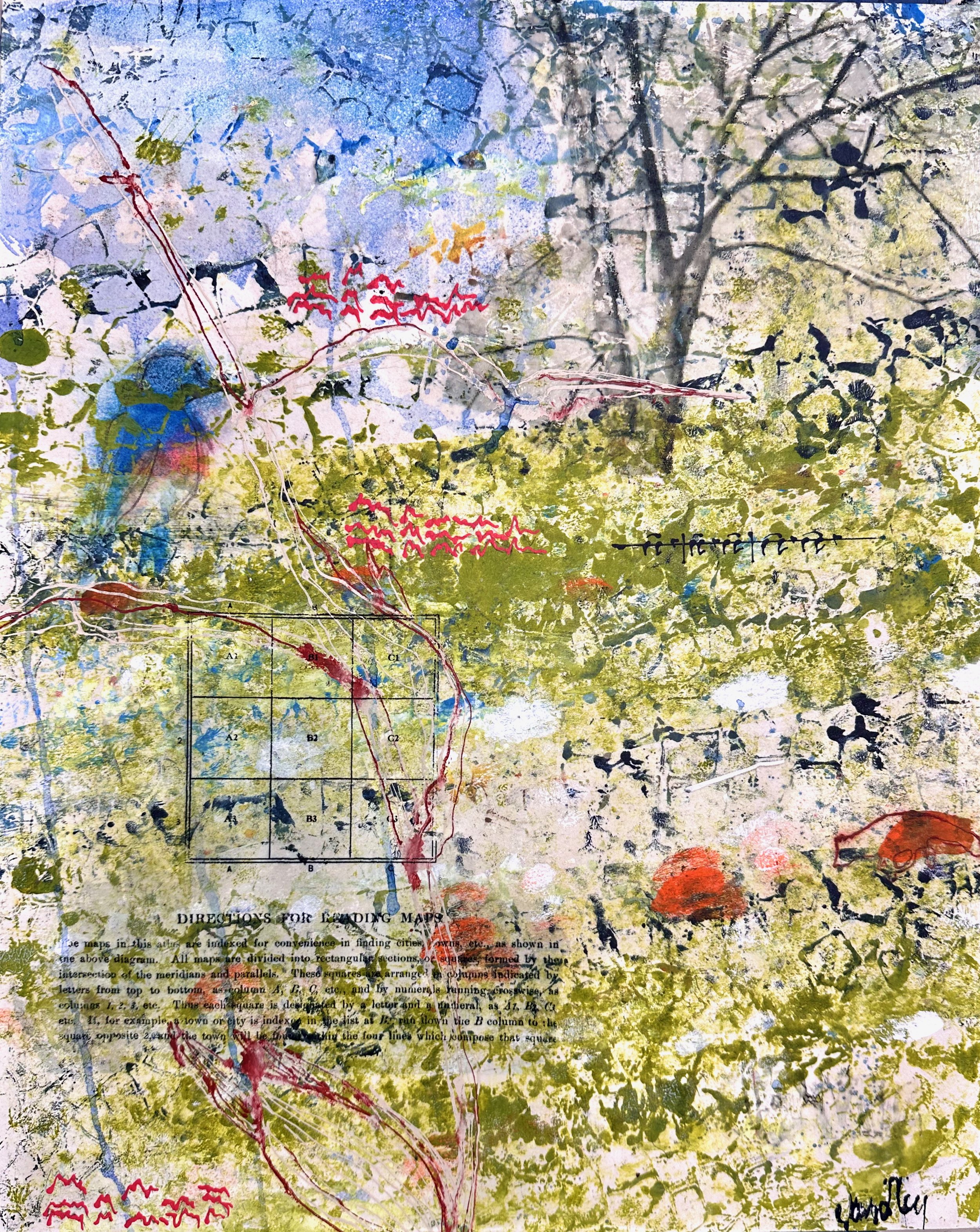 "Bluebirds Talking" acrylic, watercolor digital transfer on Arches BFK paper UVLS archival varnish mounts on panel 20x16"