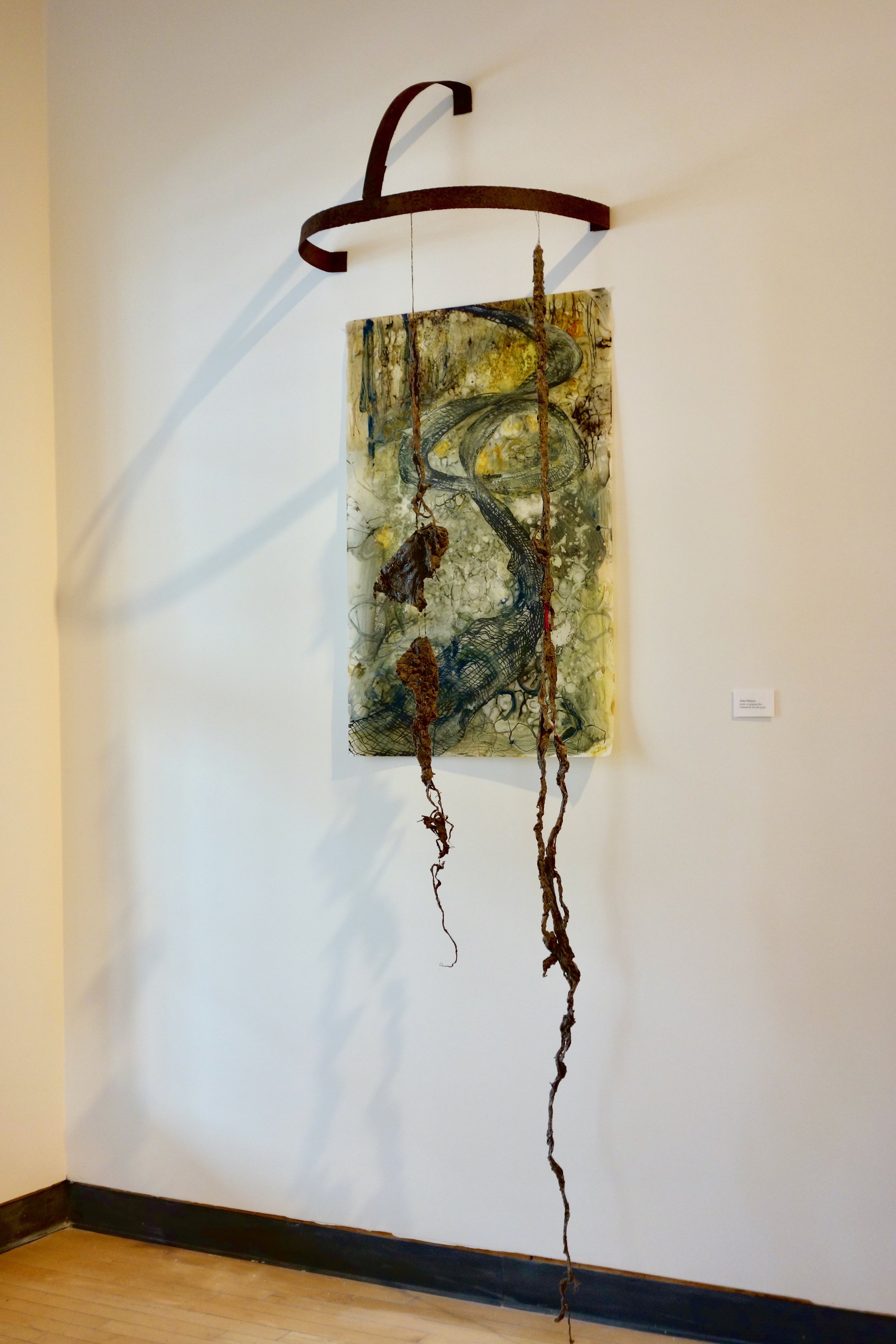 It was Twenty Five Days Acrylic silt matte polyester velum cheesecloth iron barrel rim ©Leigh Yardley
