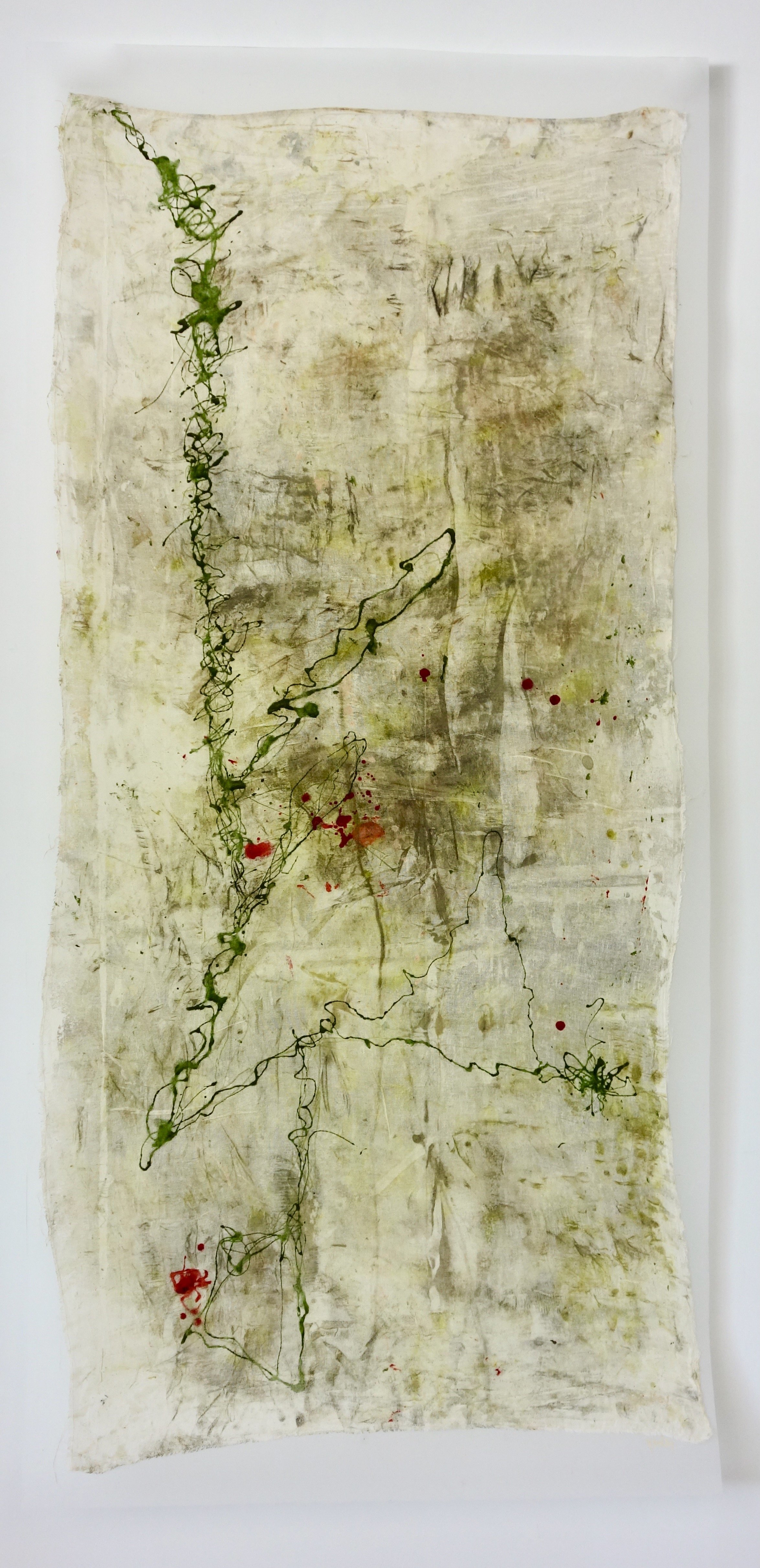 "Follow the River"-acrylic on cheesecloth mounted on matte polyester velum 67x36"
© Leigh Yardley