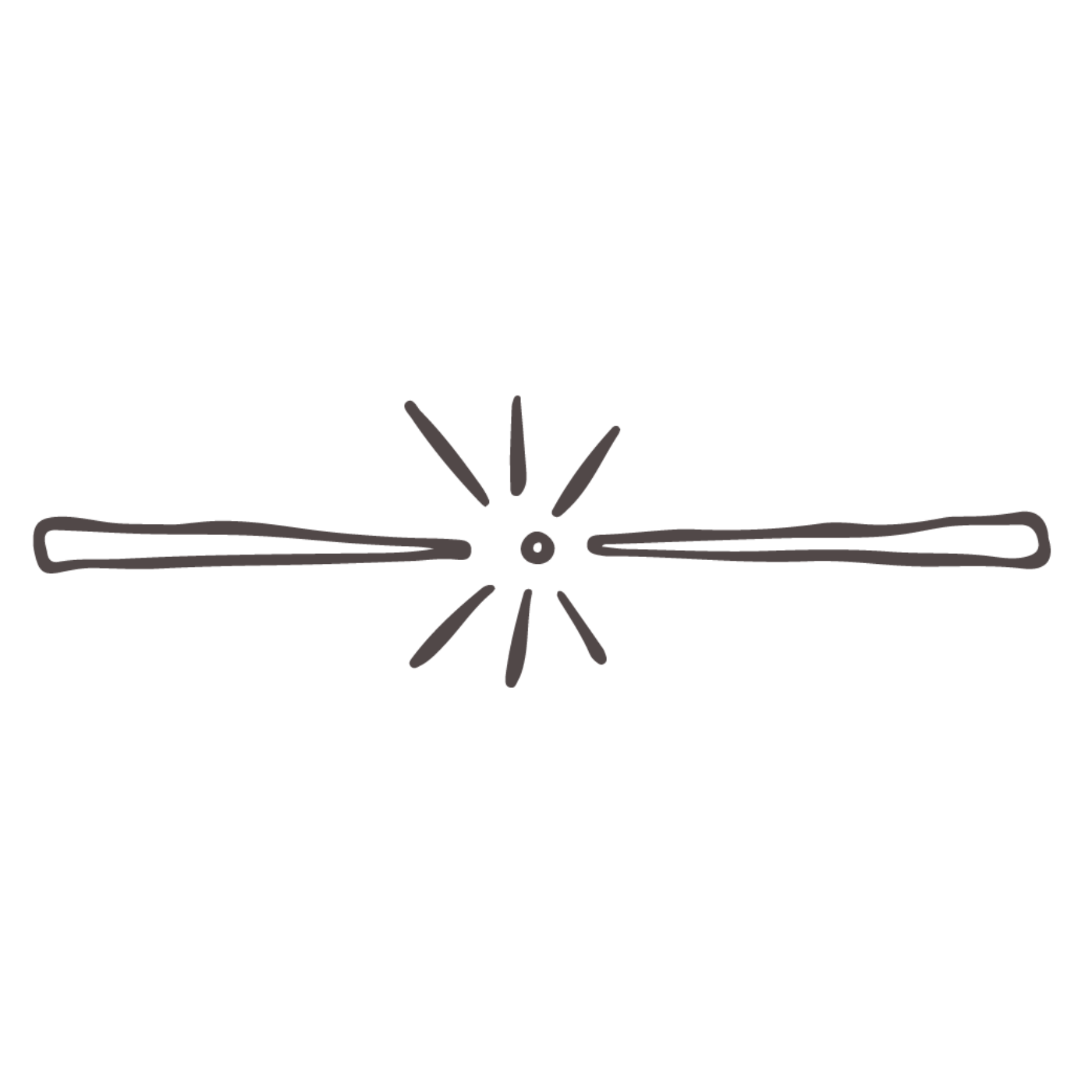 Illustration of a spark with two lines extending horizontally from a central point and lines radiating outward.