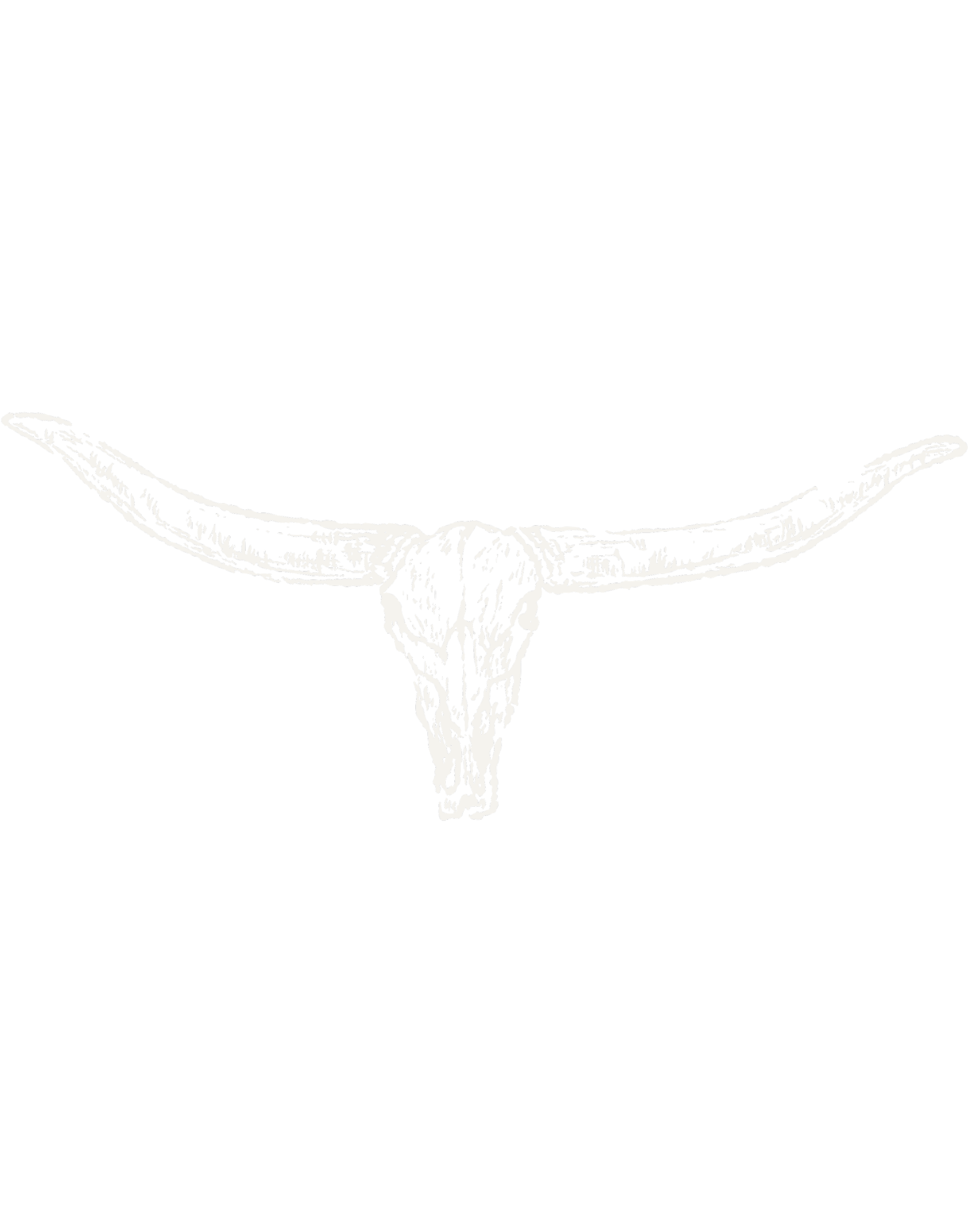 A black background with a white illustration of a longhorn steer skull in the center.